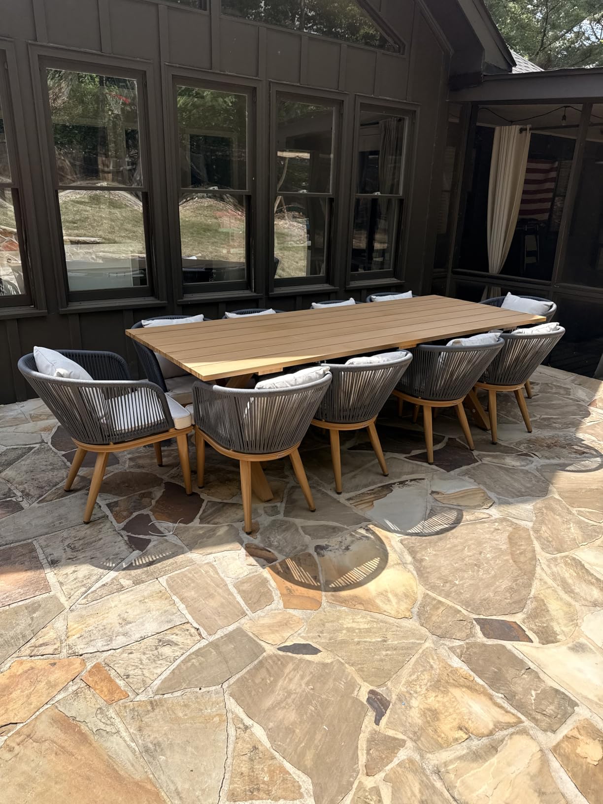 PURPLE LEAF 9 Pieces Patio Dining Set Teak-Finish Aluminum Table and Chairs customer photo 1