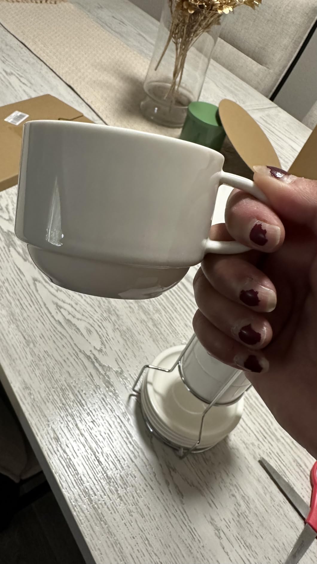 Sweese 2.5 Ounce Porcelain Stackable Espresso Cups with Saucers and Metal Stand Set of 4, White customer photo 1