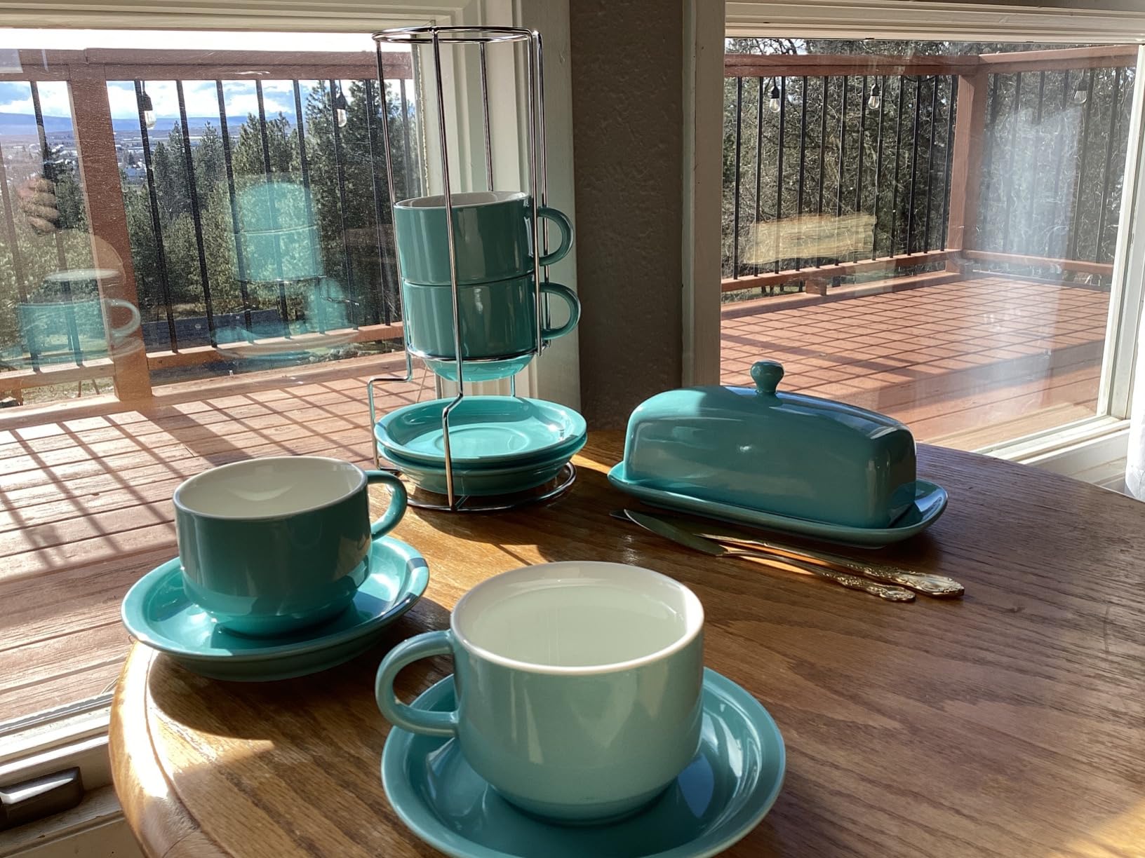 Sweese 2.5 Ounce Porcelain Stackable Espresso Cups with Saucers and Metal Stand Set of 4, White customer photo 2