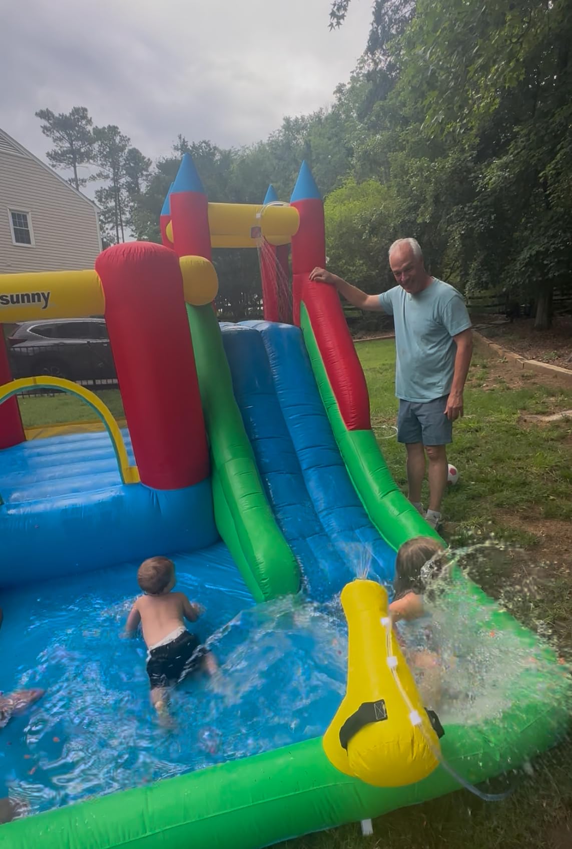 Outsunny 6-in-1 Kids Bounce House Inflatable Water Slide with Pool, Water Cannon, Climbing Wall, Inflator Included, Jumping Castle Kids Backyard Activity Outdoor Water Play Toy customer photo 2