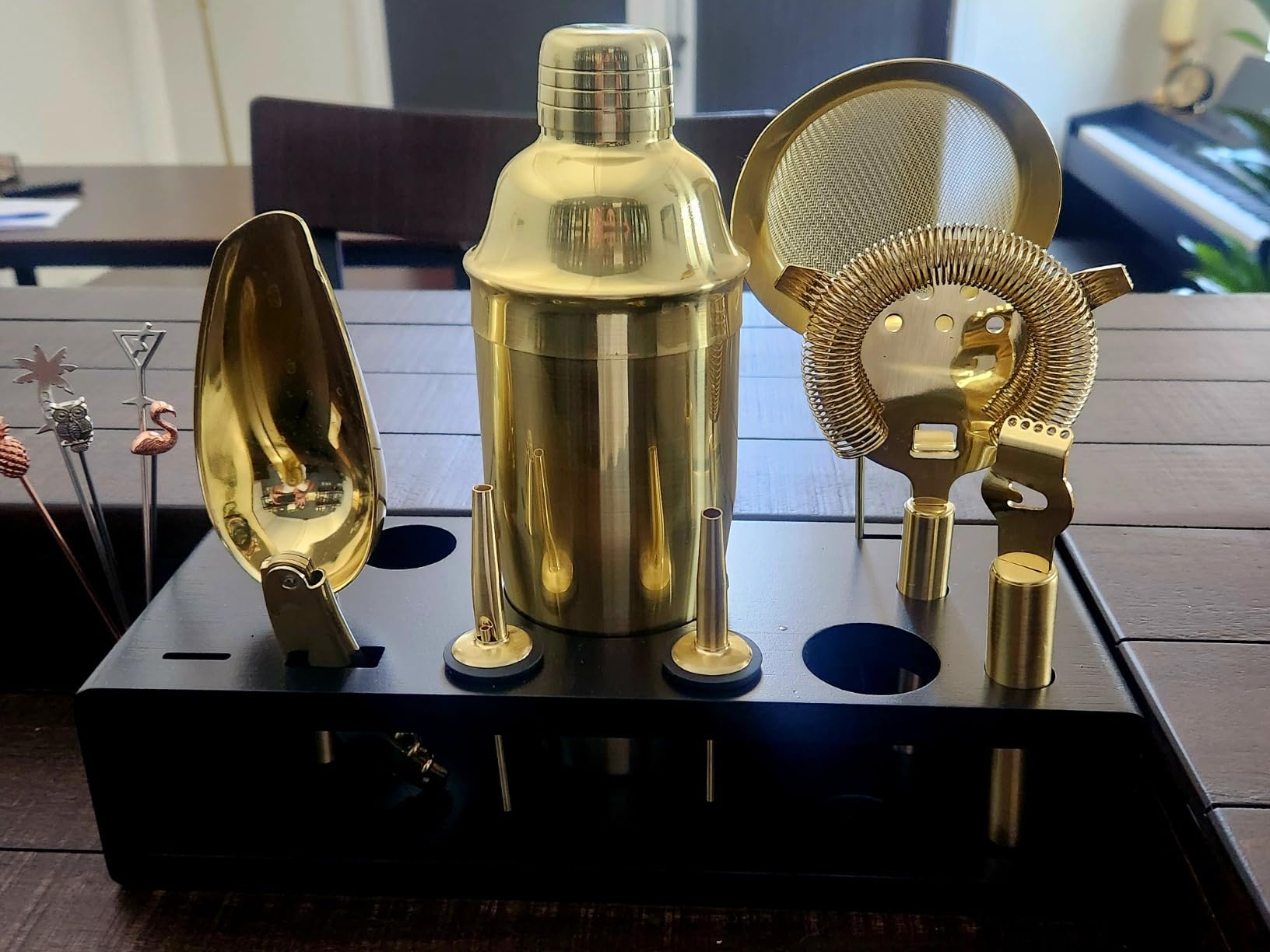 Highball & Chaser Bartender Kit with Espresso Bamboo Stand. Beautiful Cobbler Cocktail Shaker Set with Bar Tools Rustproof Stainless Steel Bar Set (Antique Copper) customer photo 1
