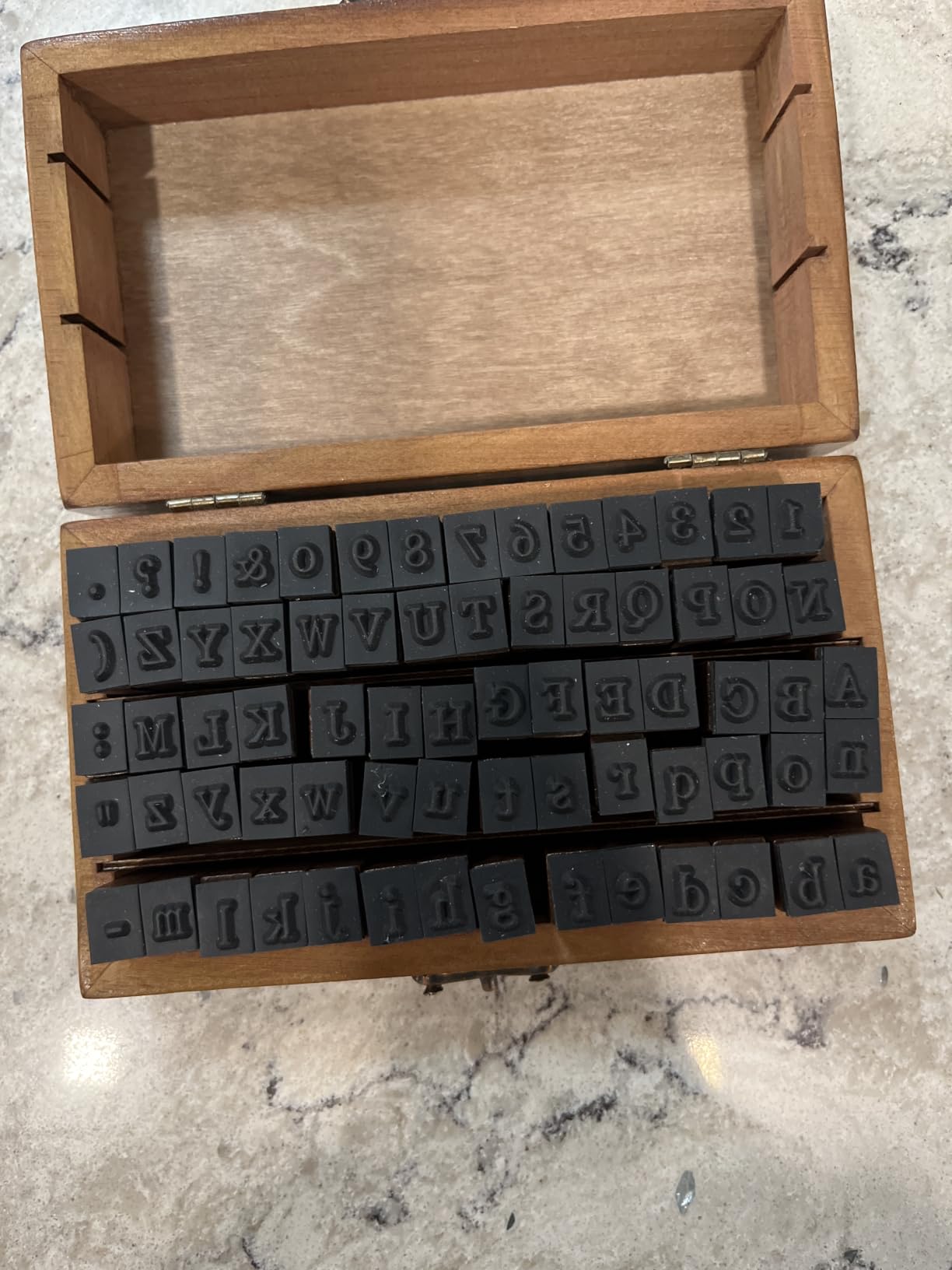 70Pcs Wooden Rubber Alphabet Letter Number Stamps, Rectangular, Capital & Lower Case, DIY Craft Card Making, Scrapbooking Supplies (Dark Wooden) customer photo 2