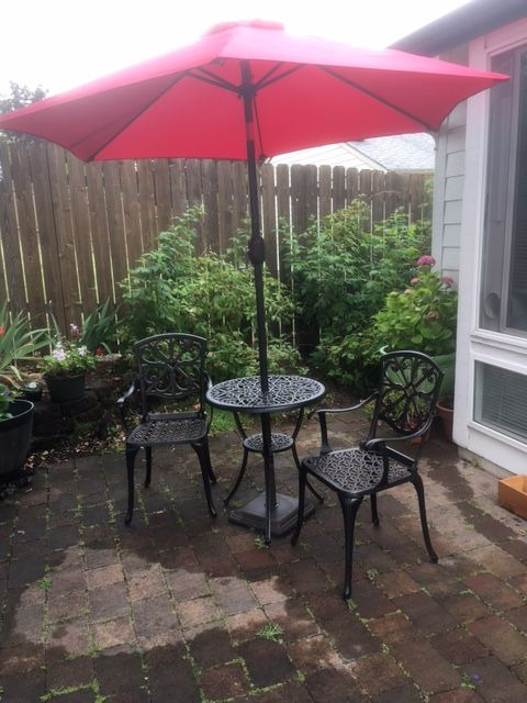 NUU GARDEN 3 Piece Outdoor Bistro Set Cast Aluminum Patio Set Bistro Table Set Rustproof Patio Table and Chairs with Umbrella Hole for Backyard, Balcony, Front Porch, Black customer photo 1