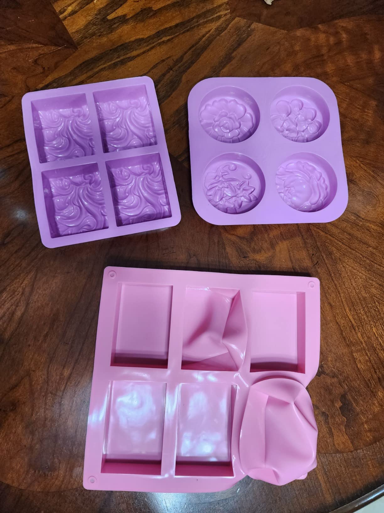 3 Pack Silicone Soap Molds 6 Cavities Silicone Soap Mold Rectangle Oval and Flower Shapes Soap Molds for Soap Making Handmade Cake Chocolate Biscuit Pudding Jelly Ice Cube Tray customer photo 1