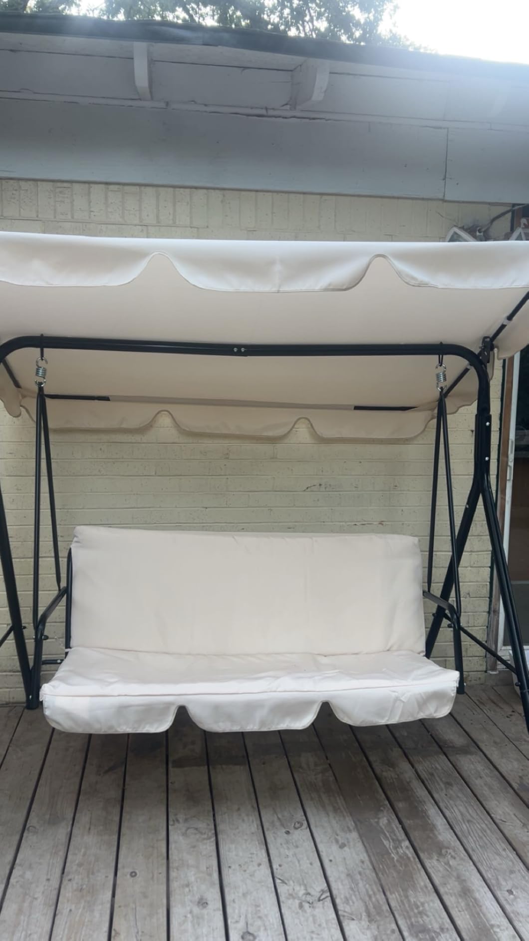 AECOJOY Porch Swing with Stand, Outdoor Swings for Adults, 3-Seat Outdoor Swing with Canopy, Outside Swing Bench with Removable Cushion, Suitable for Backyard, Garden, Yard, Poolside, Balcony (Black) customer photo 2