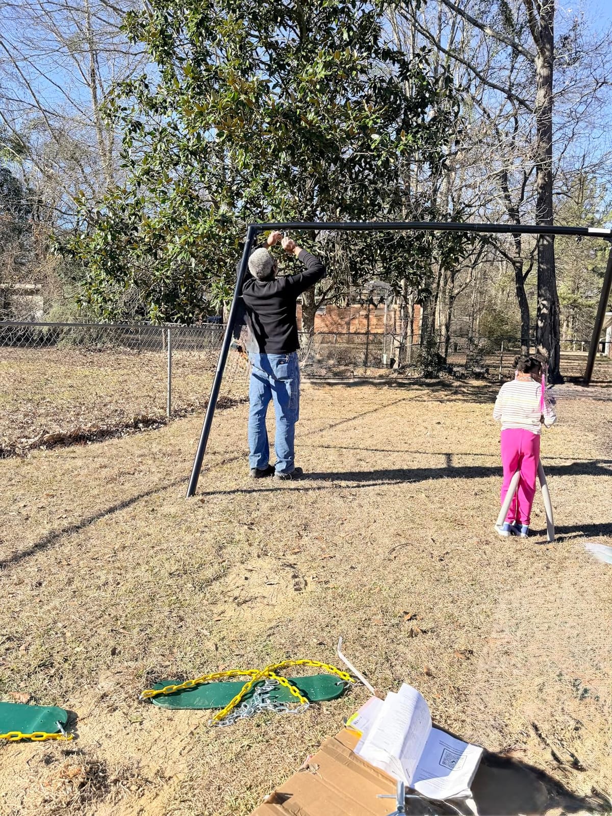 Hapfan 600lb Heavy Duty Swing Set for Outdoor Backyard with 3 Swings Black | 60mmφ Metal Pipe,Platform Swing + 2 Belt Swings,for Kids from Toddler to Teens, ASTM Tested | CPSC Safety Compliant(Patented) customer photo 1