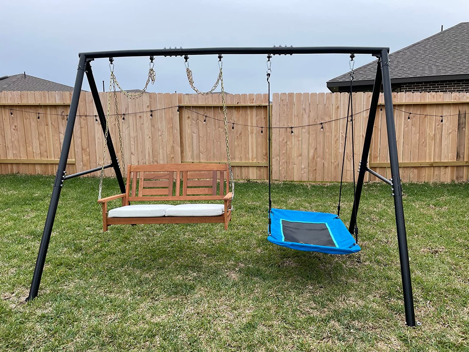 Hapfan 600lb Heavy Duty Swing Set for Outdoor Backyard with 3 Swings Black | 60mmφ Metal Pipe,Platform Swing + 2 Belt Swings,for Kids from Toddler to Teens, ASTM Tested | CPSC Safety Compliant(Patented) customer photo 2
