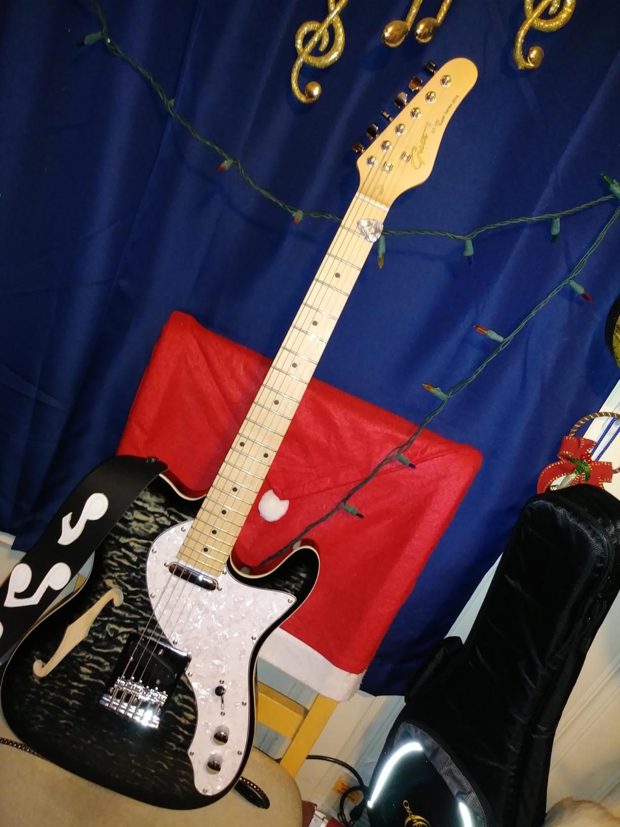 Grote Electric Guitar Semi-Hollow Body Single F-Hole Printed Tele Style Guitar Full-Size Basswood with Canadian Maple neck Chrome Hardware(Black) customer photo 2
