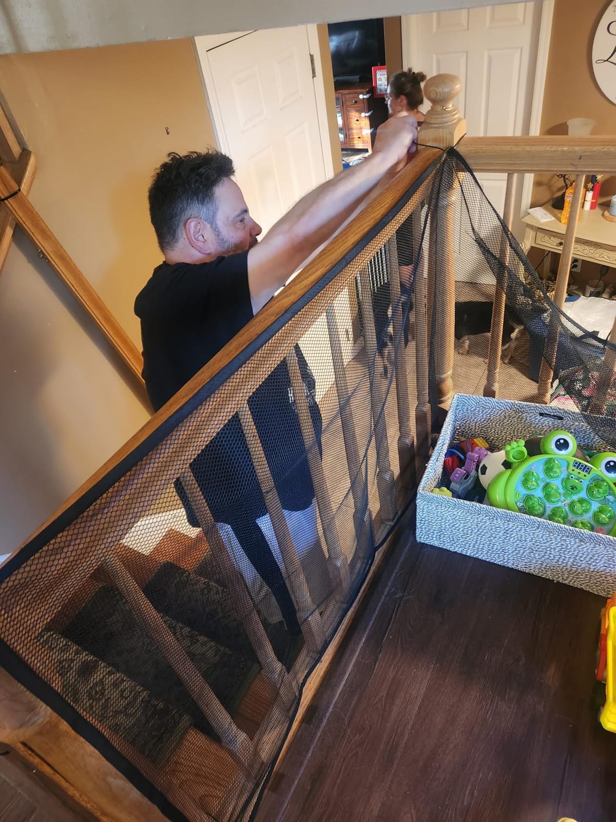 Stairway Net, Baby Gate for Stairs with No Drilling, Baby Safety Banister Guard Rail Net, 18 ft L x 2.66 ft H, Safety Net Balcony Banister Stair Net for Child, Small pet,Toy- Indoor & Outdoor(Black) customer photo 2