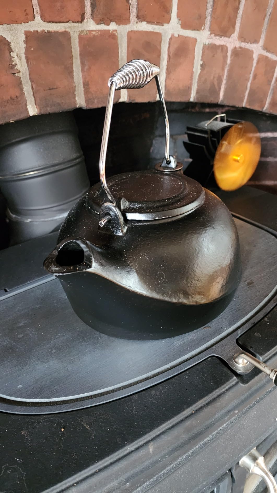 Fire Beauty Humidifying Iron Kettle, Stove Humidifier, Wood Stove Kettle, Cast Iron, Chrome handle customer photo 2