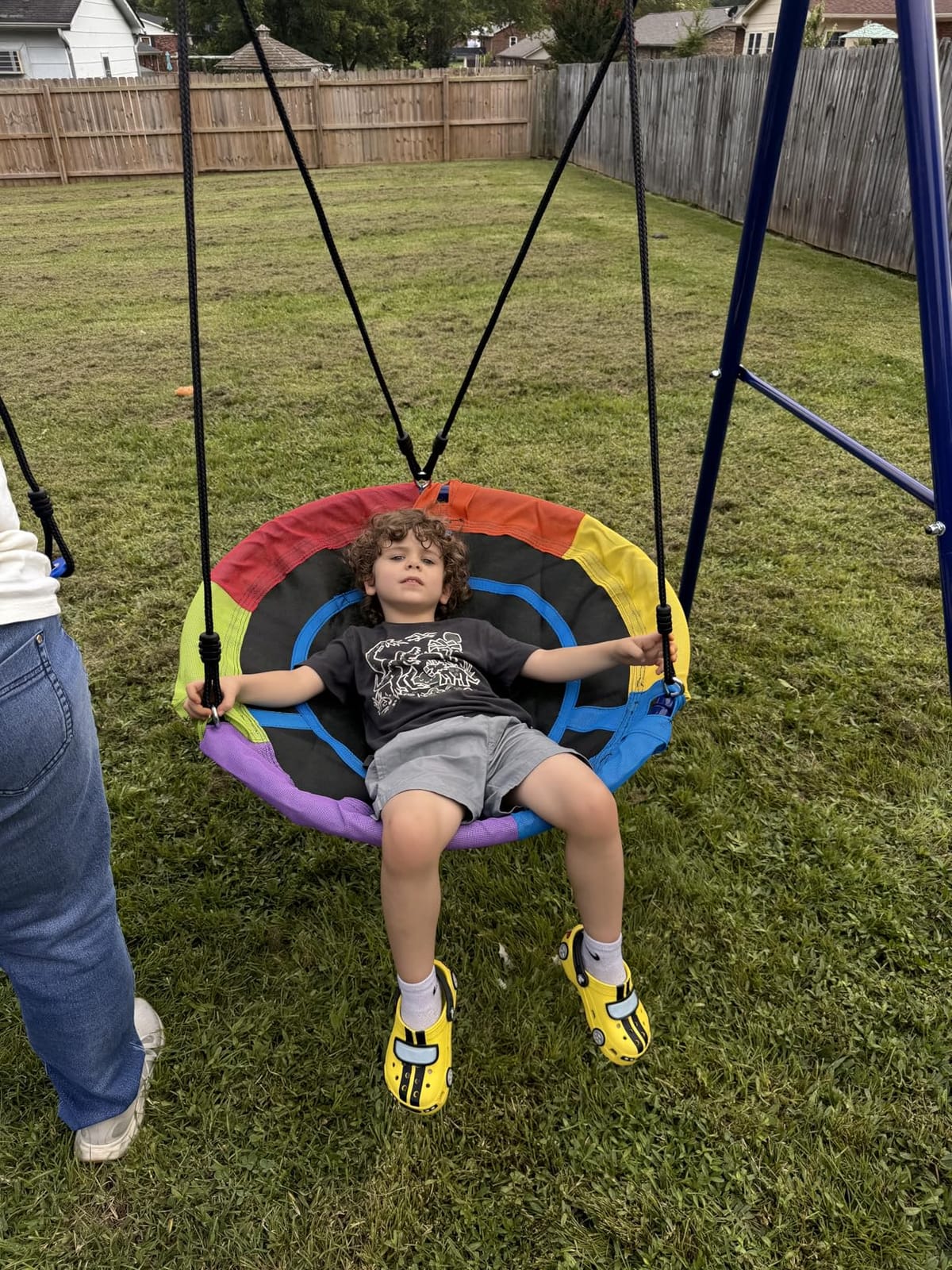 Lunafun Swing Sets for Backyard, 440lbs Swing Set with Heavy-Duty A-Frame Metal Stand, 1 Saucer Swing Seat & 1 Belt Swings Seat customer photo 2