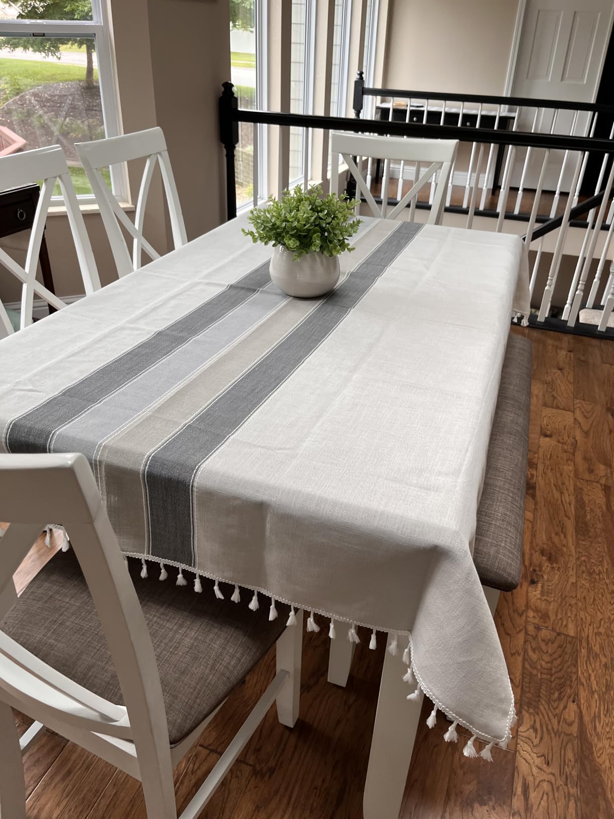 Laolitou Rustic Tablecloth Cotton Linen Waterproof Farmhouse Tablecloth Burlap Table Cloths for Kitchen Dining Cloth Table Cloth for Rectangle Tables Coffee Lines Rectangle,55''x70'',4-6 Seats customer photo 1