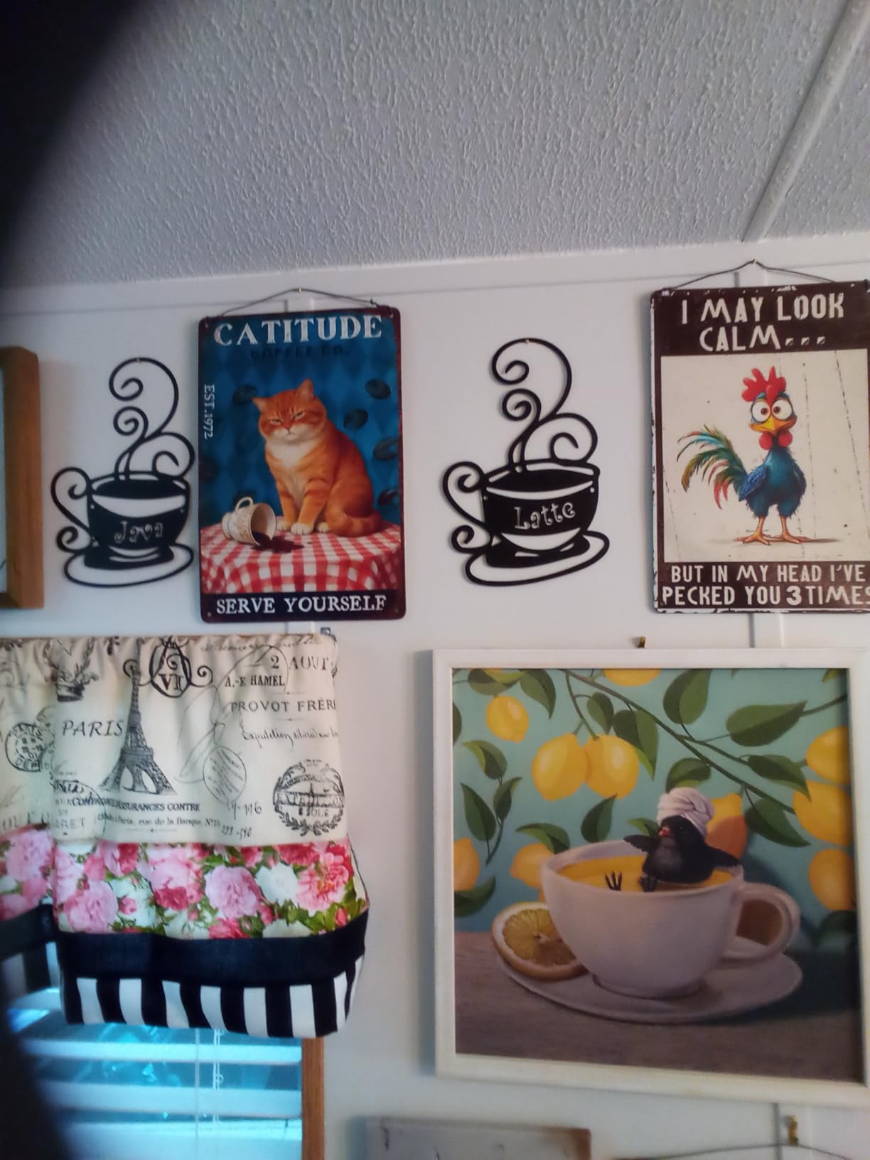 Hotop 4 Pcss Metal Coffee Cup Wall Art Decor Coffee Decor, Brown customer photo 1