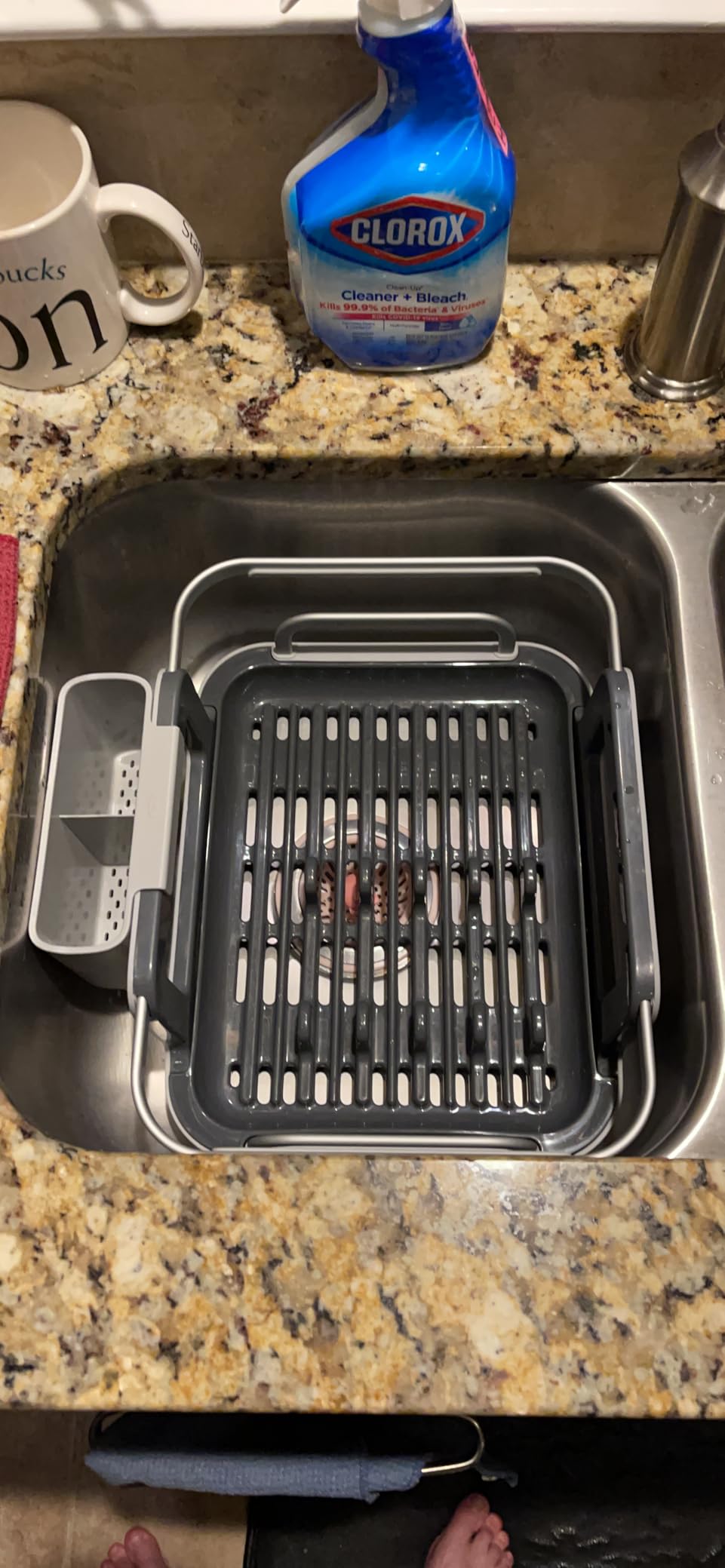 OXO Good Grips Extendable Over-The-Sink Aluminum Drying Dish Rack | Drains into Sink, Adjustable Arms, Rustproof, Fits Any Sink, Utensil Cup, Keeps Plates and Bowls Upright customer photo 2