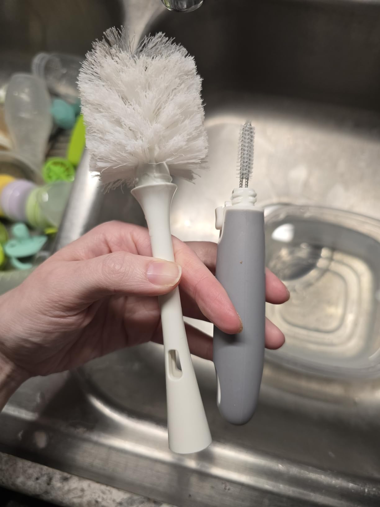 OXO Tot Baby Bottle Brush with Nipple Cleaner and Stand, Gray 2-Pack customer photo 1
