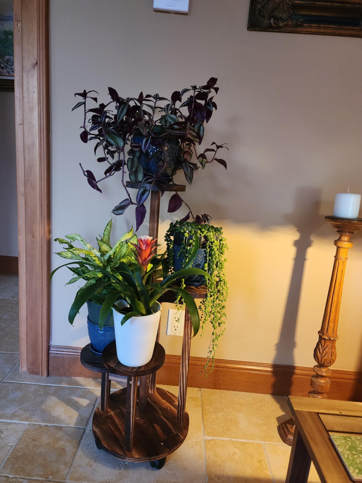 GEEBOBO 5 Tiered Tall Plant Stand for Indoor | Wood Plant Shelf Corner Display Rack, Multi-tier Planter Pot Holder Flower Stand for Living Room Balcony Garden Patio, Brown customer photo 2