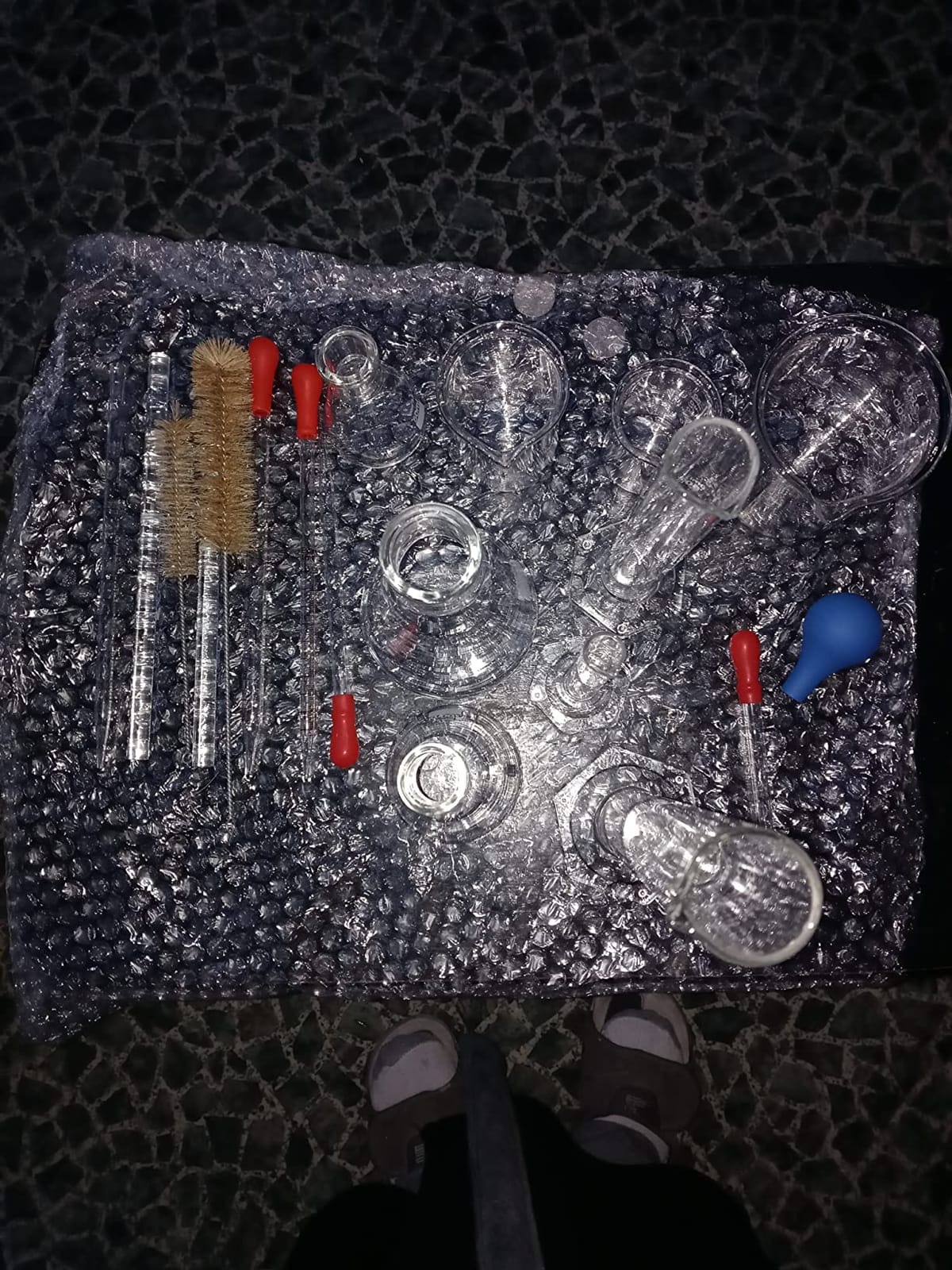 18 Pieces Lab Glassware Set Beaker Flask Cylinder Set Includes 3 Glass Beakers 3 Erlenmeyer Flasks 3 Graduated Measuring Cylinders with Droppers Brushes and Glass Stirring Rod for Lab Experiment customer photo 1