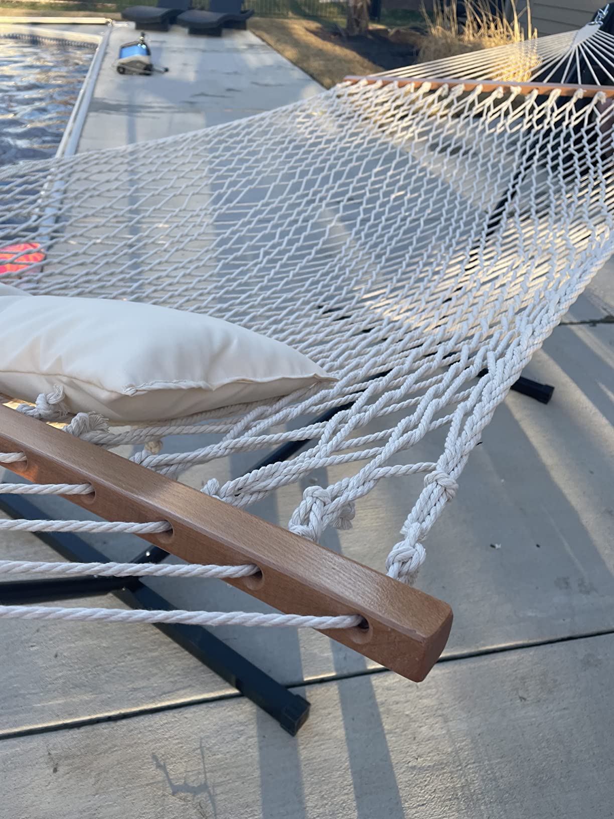 SUNCREAT Double Outdoor Hammock with Stand, Carrying Bag, Dark Gray | Two Person Cotton Rope Hammock with Polyester Pad customer photo 2
