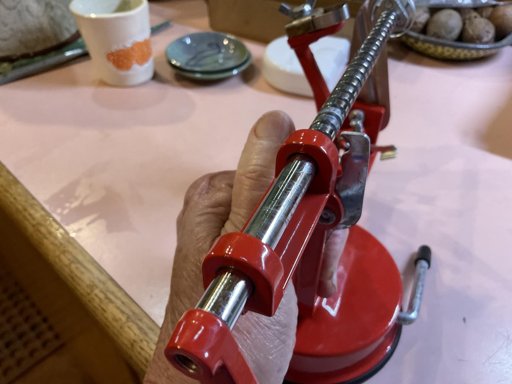 Apple Peeler, Slicer Corer Potato Peelers 3 In 1, Stainless Steel Heavy Duty Suction Cup Base And 7 Extra Blades (Red) customer photo 2