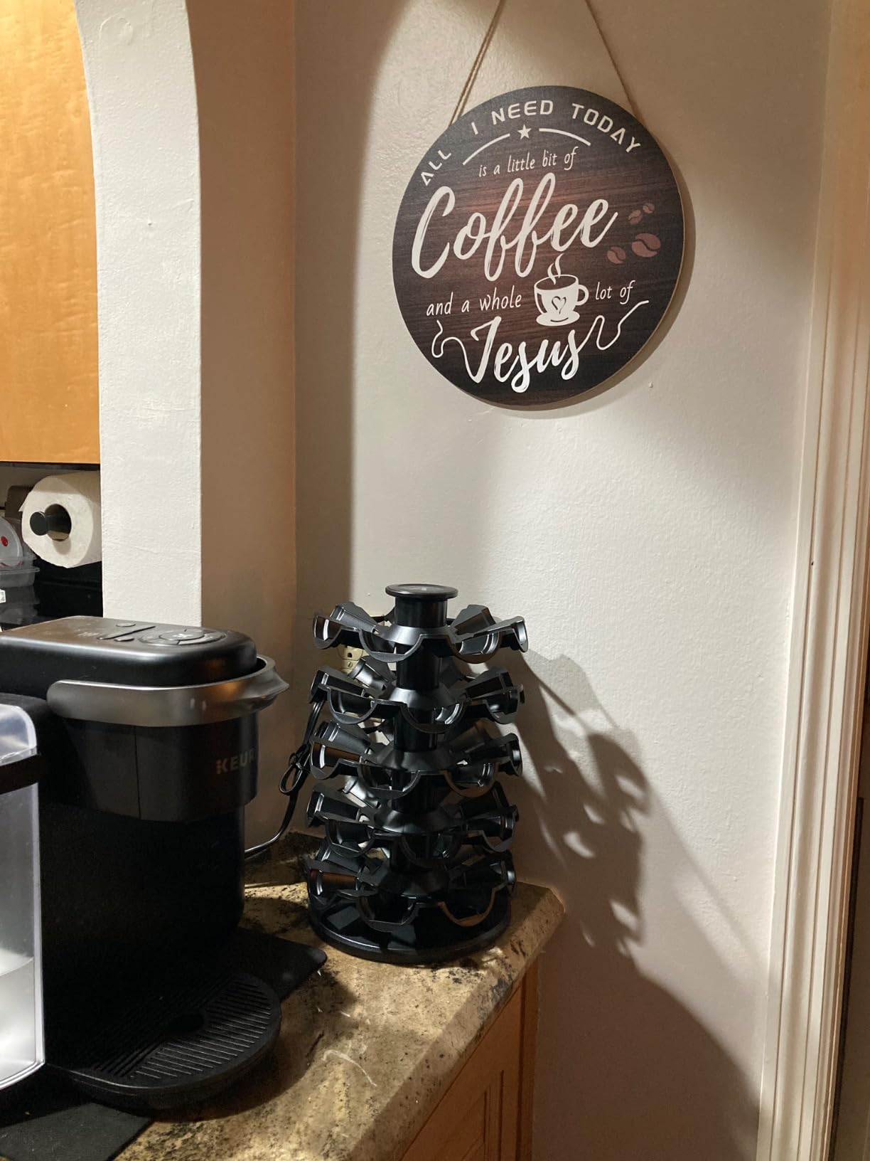 HMASYO Wood Coffee Signs, Good Days Start with Coffee & Jesus, Wood Farmhouse Wall Sign Bar Decor for Kitchen, Home, Office, Cafe Station Housewarming Gift, 12'' x 12'' customer photo 1