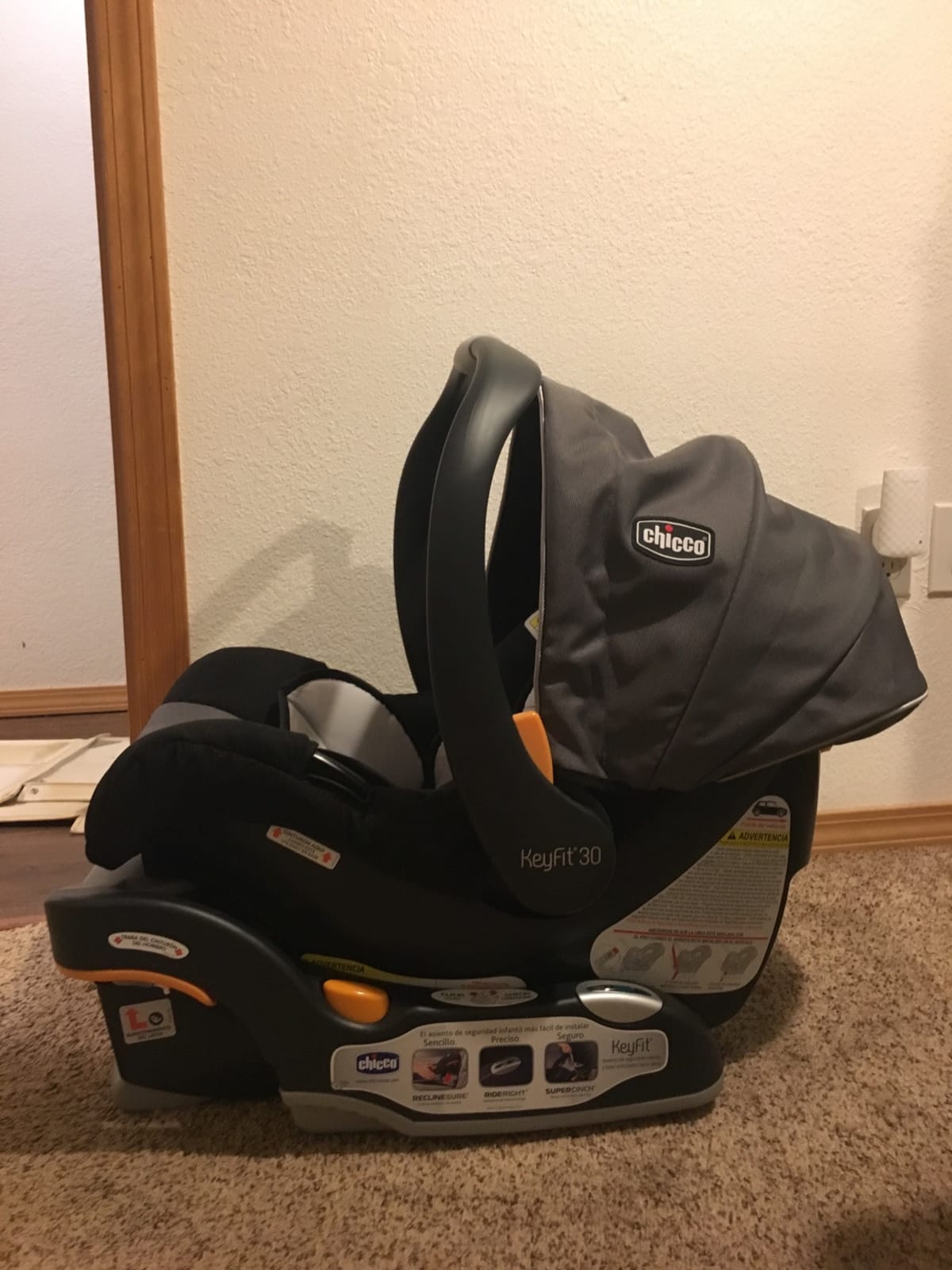 Chicco KeyFit 30 ClearTex Infant Car Seat and Base, Rear-Facing, 4-30 lbs, Pewter, flame retardant-free fabric, GREENGUARD Gold, stroller-compatible infant car seat, includes newborn support customer photo 1