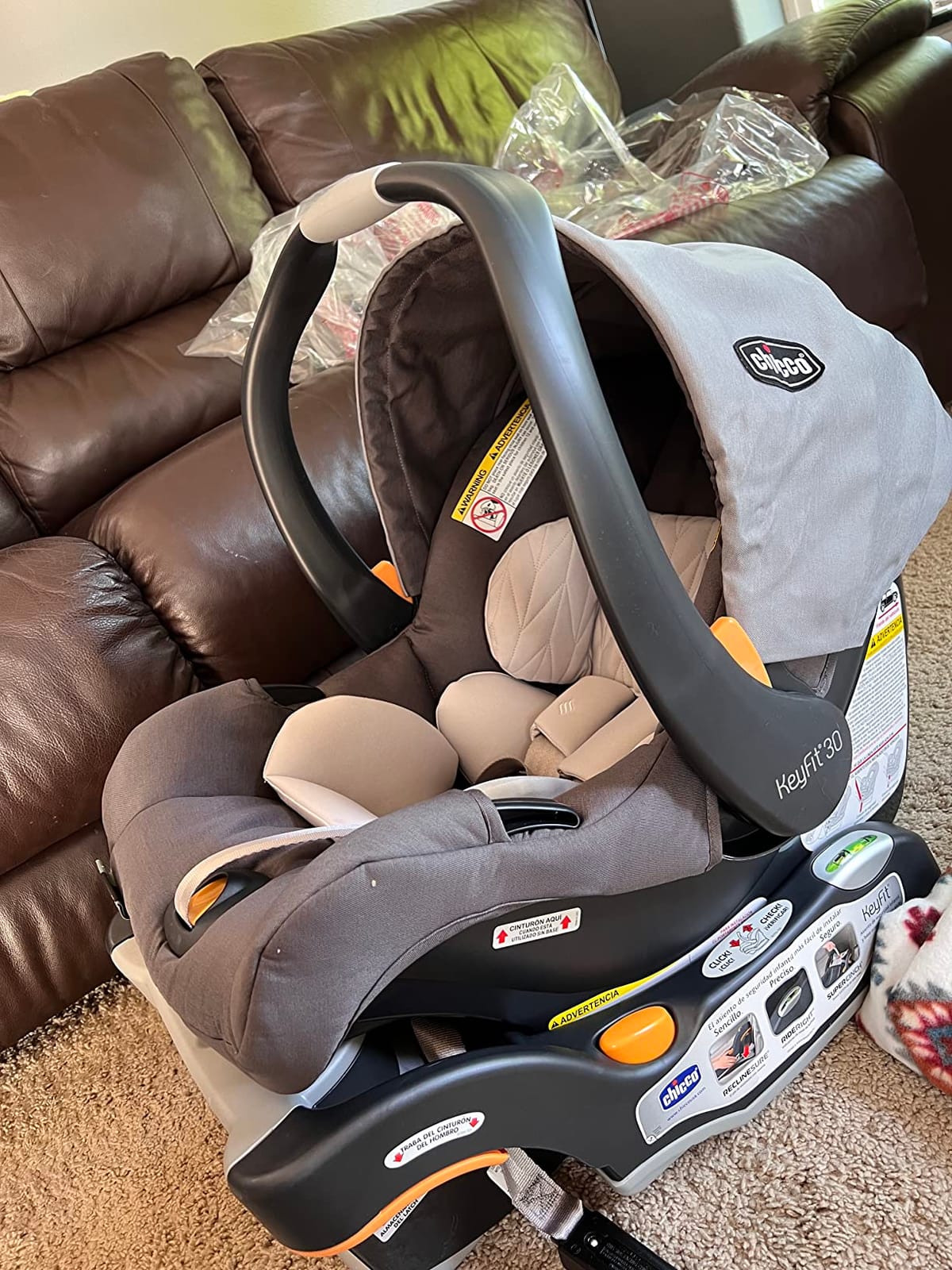 Chicco KeyFit 30 ClearTex Infant Car Seat and Base, Rear-Facing, 4-30 lbs, Pewter, flame retardant-free fabric, GREENGUARD Gold, stroller-compatible infant car seat, includes newborn support customer photo 2