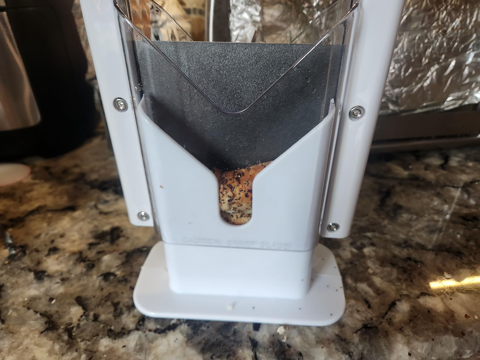 Bagel Slicer,Perfect for Bagels, Safe Grip, Guillotine Cutter, Safety Shield, Stainless Steel (white) customer photo 2