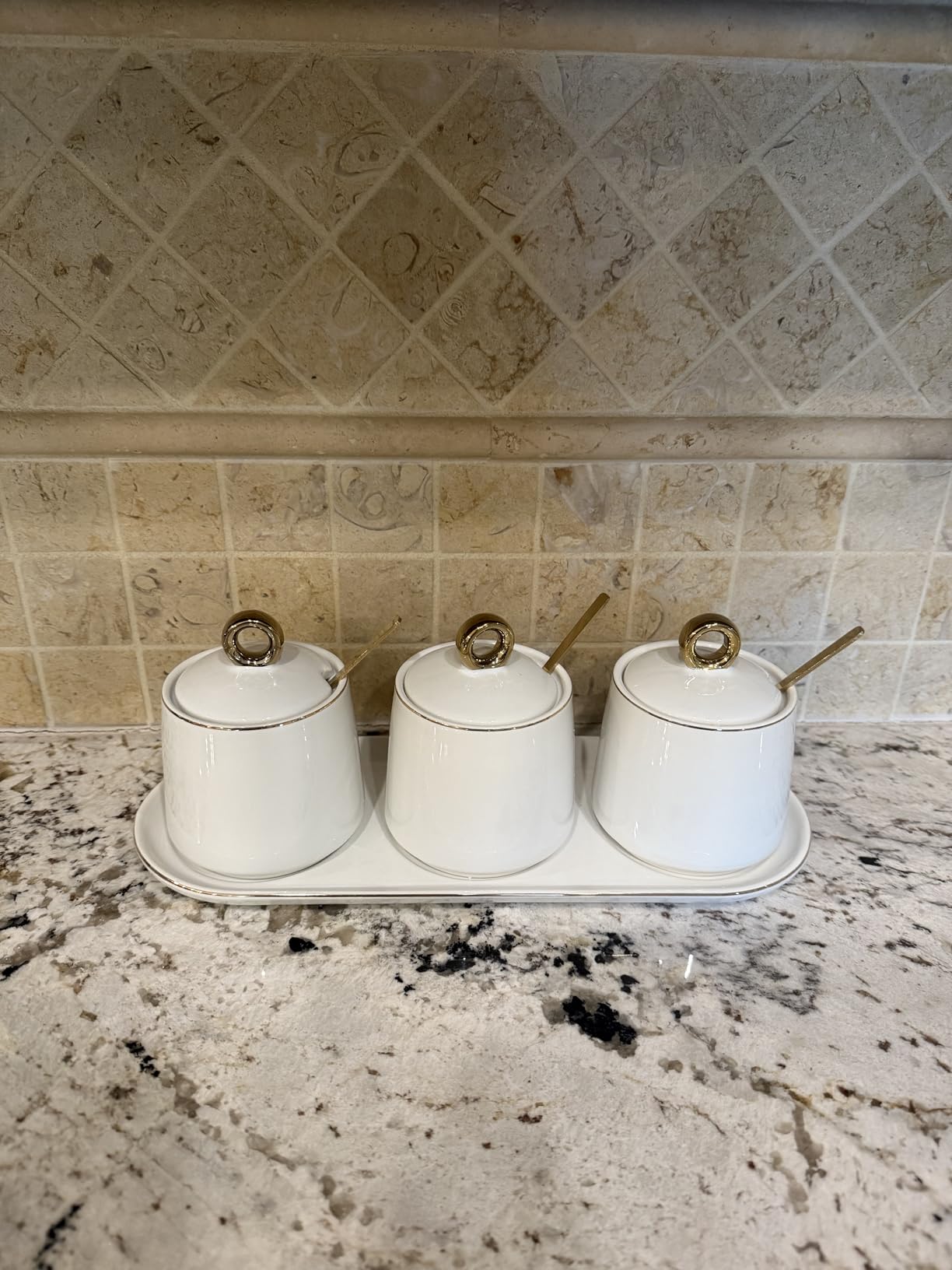 Foraineam Porcelain Sugar Bowl with Lid and Spoon Set of 3, Condiment Jar Coffee Bar Accessories, 8 oz Salt Server Spice Container Seasoning Box with Tray customer photo 2