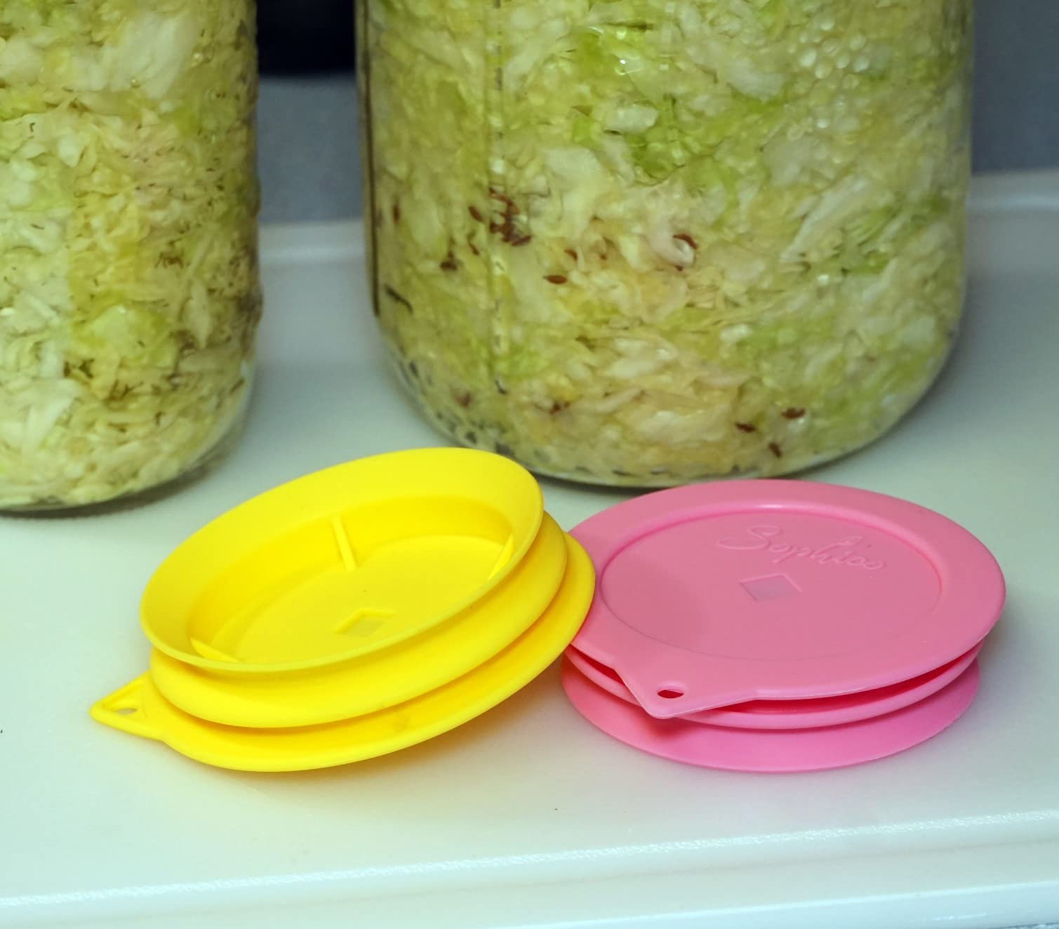 SOPHICO Silicone Airlock Ferment Lids Pickle Kit for Wide Mouth Mason Jar | for Pickles, Kimchi, and Fermented Probiotic Food, Waterless Airlock Cap, for Wide Mouth Mason Jar(4 pack) customer photo 1