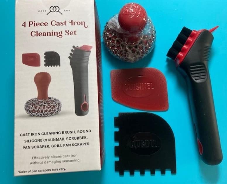 Cuisinel Cast Iron Chain Mail Scrubber + Cleaning Brush + Pan & Grill Scrapers - The Ultimate Skillet and Grill Cleaner Kit - Soft-Touch Confident-Grip Dish Scrub Tool - Silicone/Stainless Accessories customer photo 2