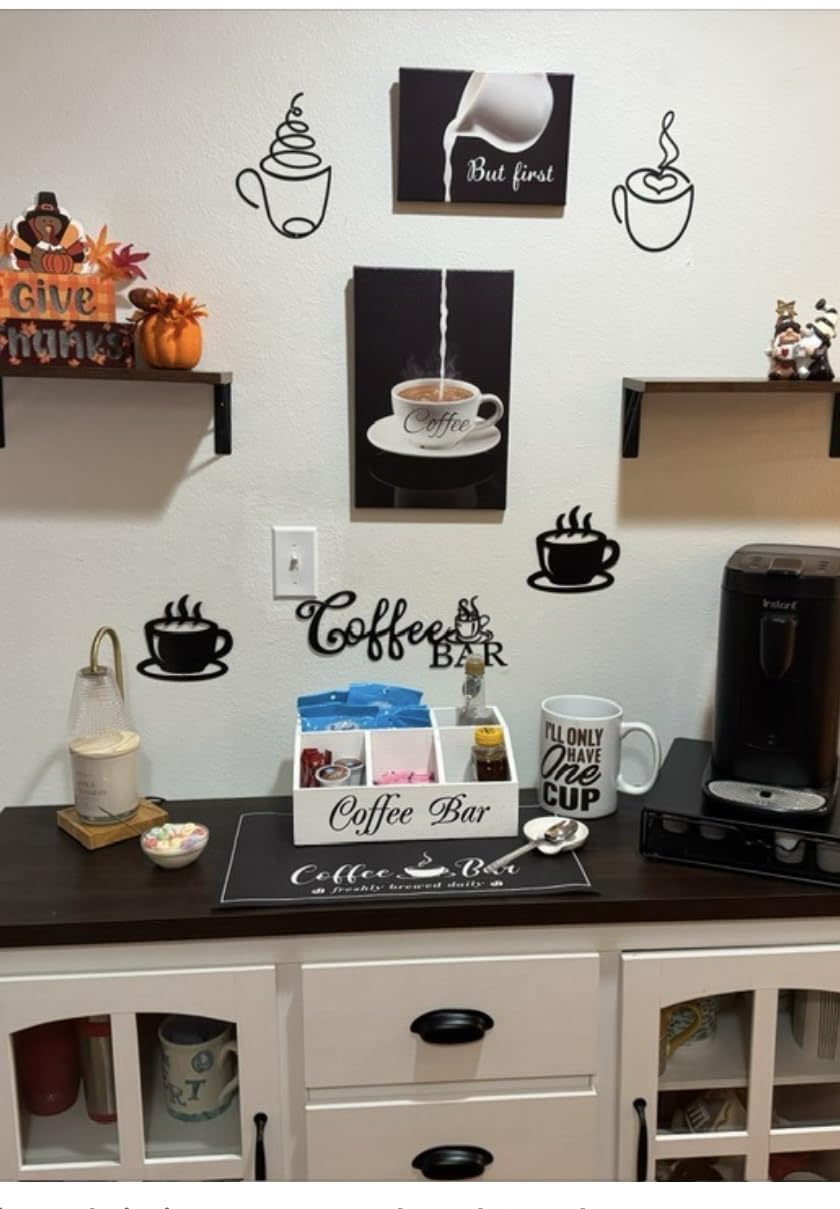 Pinetree Art Coffee Bar Wall Decor - But First Coffee Sign - Kitchen Canvas Wall Art for Modern Home Dining Room customer photo 2