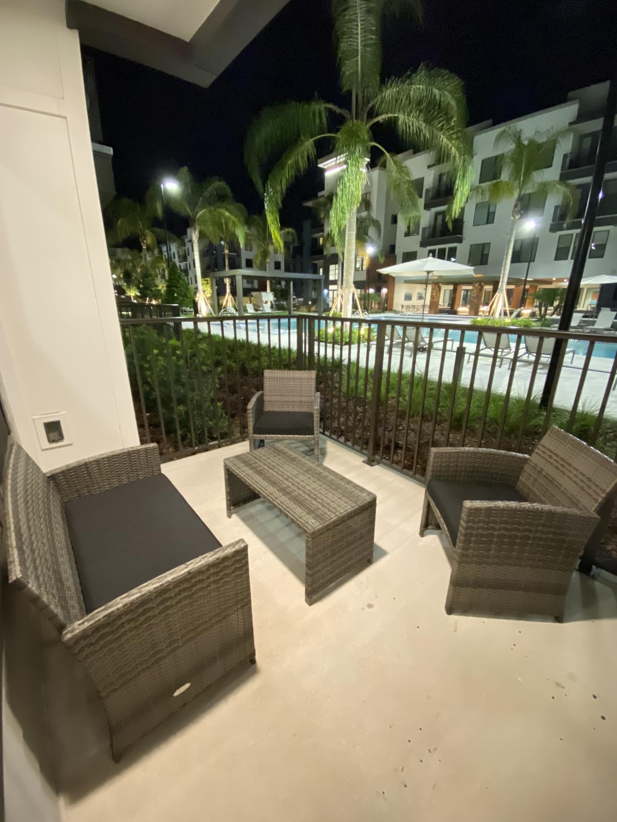 Goplus 4-Piece Rattan Patio Furniture Set, Outdoor Wicker Conversation Sofa with Weather Resistant Cushions and Tempered Glass Tabletop for Lawn Backyard Pool Garden (Blue) customer photo 1
