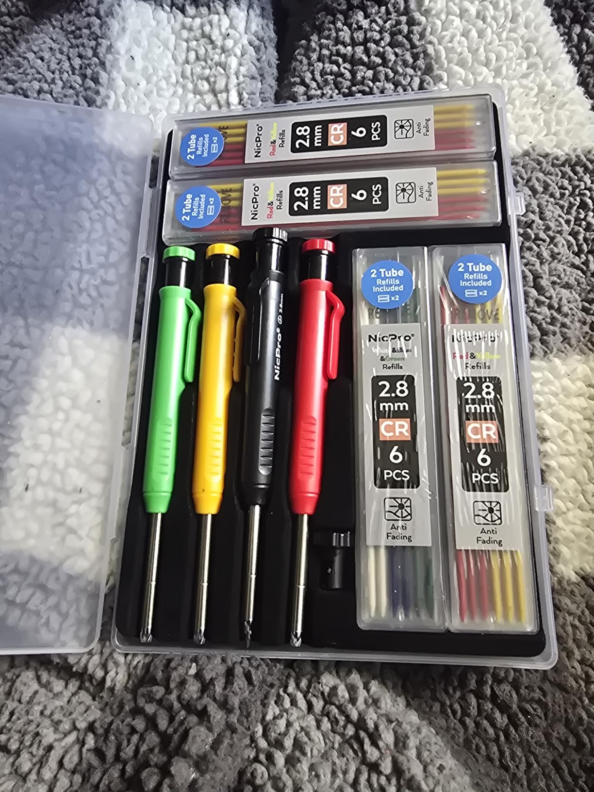 Nicpro Carpenter Pencil with Sharpener, Mechanical Pencil Set with 26Refill | Deep Hole Marker for Construction, Heavy Duty Woodworking Tools for Architect, (Black, Red) - With Case customer photo 2