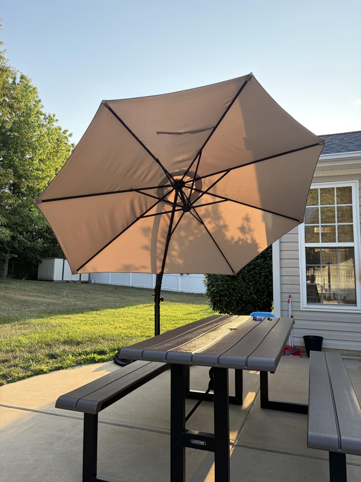 LAUSAINT HOME Outdoor Patio Umbrella with Base included, 11 FT Deluxe Curvy Cantilever Umbrella Heavy Duty Offset Hanging Umbrella with 360° Rotation for Market, Pool, Garden, Backyard, Deck (Beige) customer photo 1