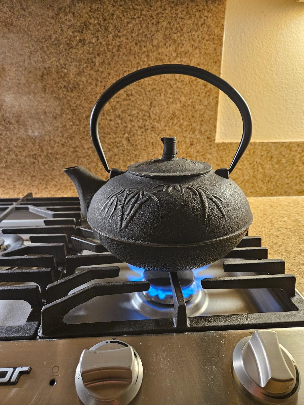 85 Oz XXL Blue Bamboo Cast Iron Teapot, Enamel Interior, Infuser & Trivet customer photo 1