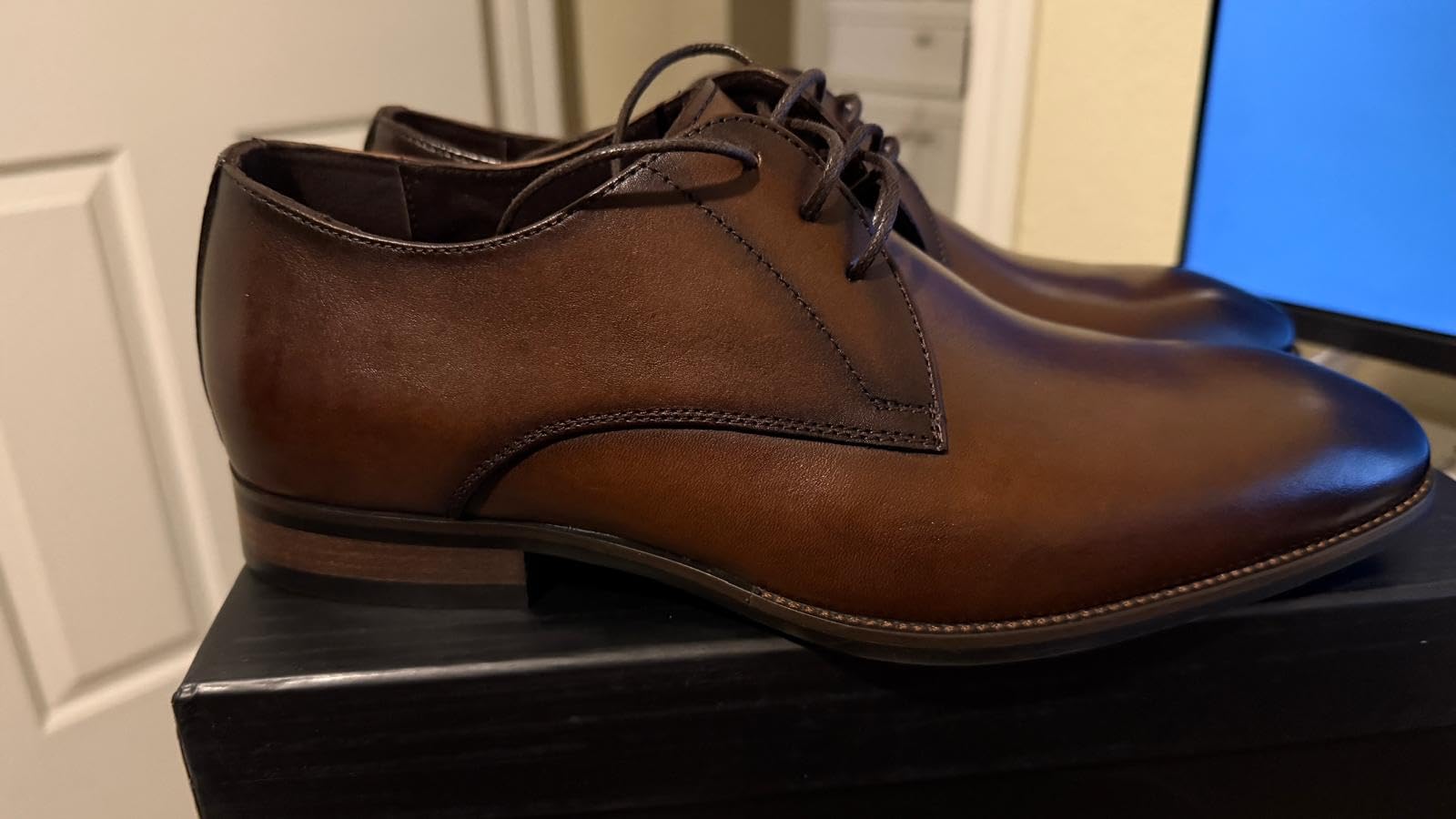 Jousen Men's Dress Shoes Leather Wingtip Oxford Shoes customer photo 2