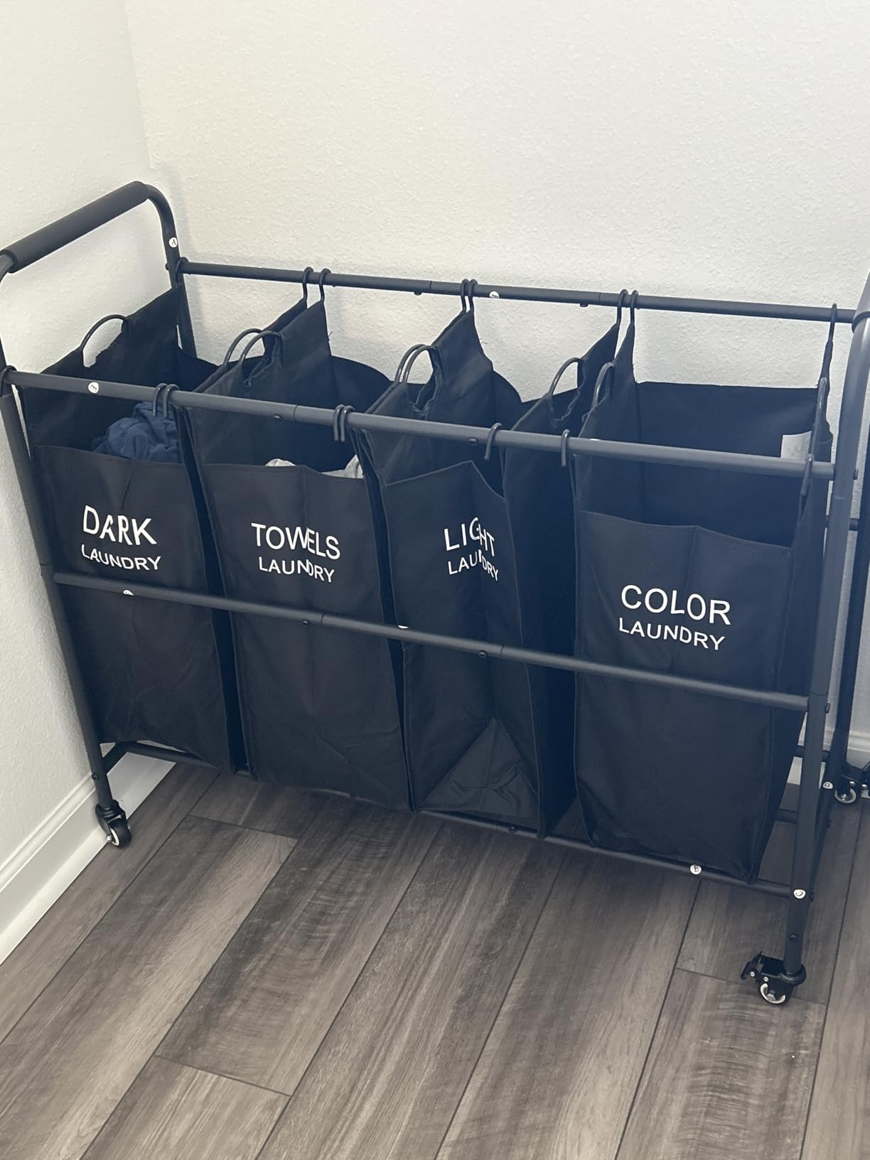 Tajsoon 4 Bag Laundry Sorter Cart, Laundry Sorter 4 Sections, 4 Colors | Laundry Hamper Sorter with Heavy Duty Lockable Wheels, Laundry Separator with Removable Bags, Bedroom, Laundry Room, Bathroom customer photo 1