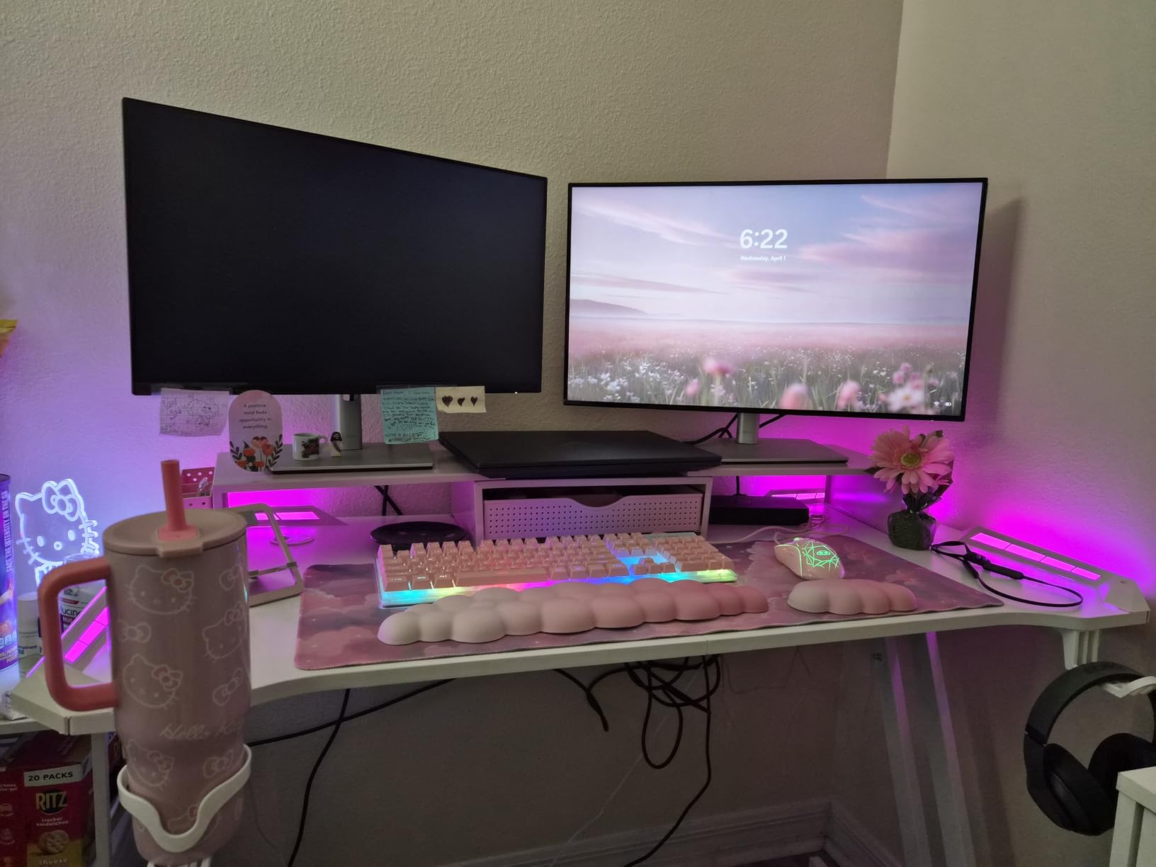47 Inch Gaming Desk with App-Controlled RGB LED Lights, Black | Z-shaped frame design, cup holder, headphone hook, cable management & mouse pad, for dual-monitor gaming and work setup customer photo 1