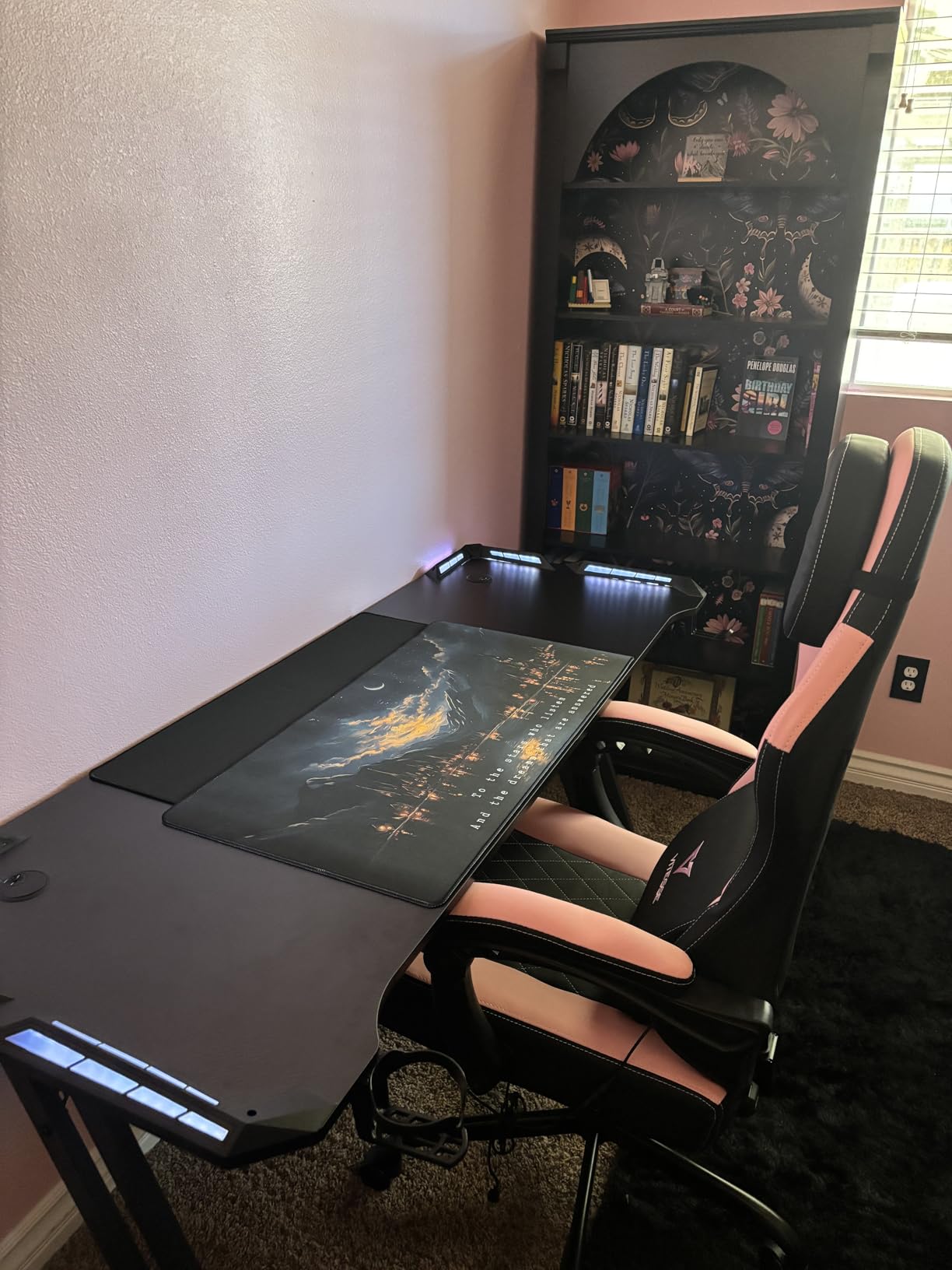 47 Inch Gaming Desk with App-Controlled RGB LED Lights, Black | Z-shaped frame design, cup holder, headphone hook, cable management & mouse pad, for dual-monitor gaming and work setup customer photo 2