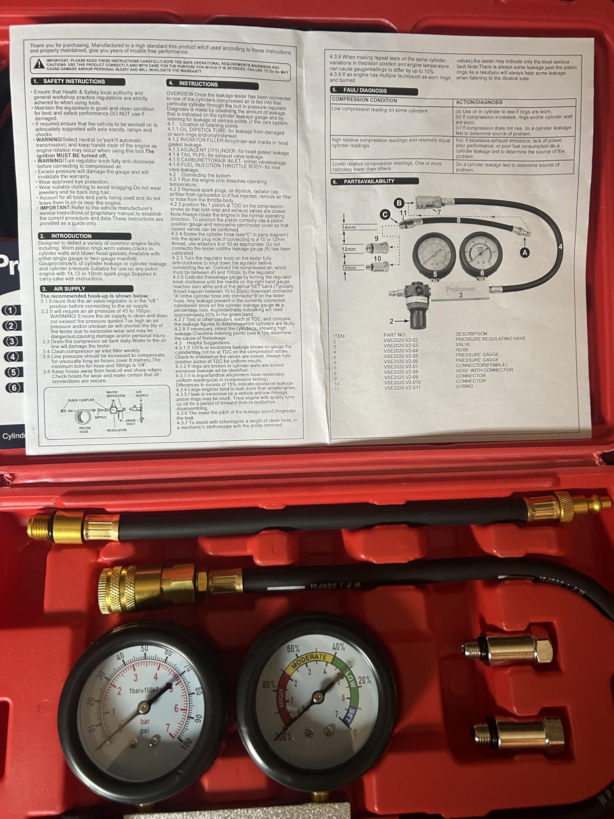 Engine Cylinder Leak Down Tester Kit;Gasoline Engine Leakdown Tester Kit with Extension Rod;Cylinder Leakage Tester Set for Pressure Check and Leakage Rate Test customer photo 1