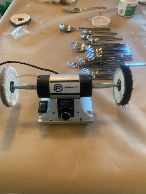 Jewelry Polisher - Adjustable Variable Speed Bench Grinder Polishing & Buffing Machine, Dental Buffer & Lathe - Includes 6 Cloth Wheels, 2 Abrasive Fiber Wheels, Safety Glass, Polish Compound customer photo 1