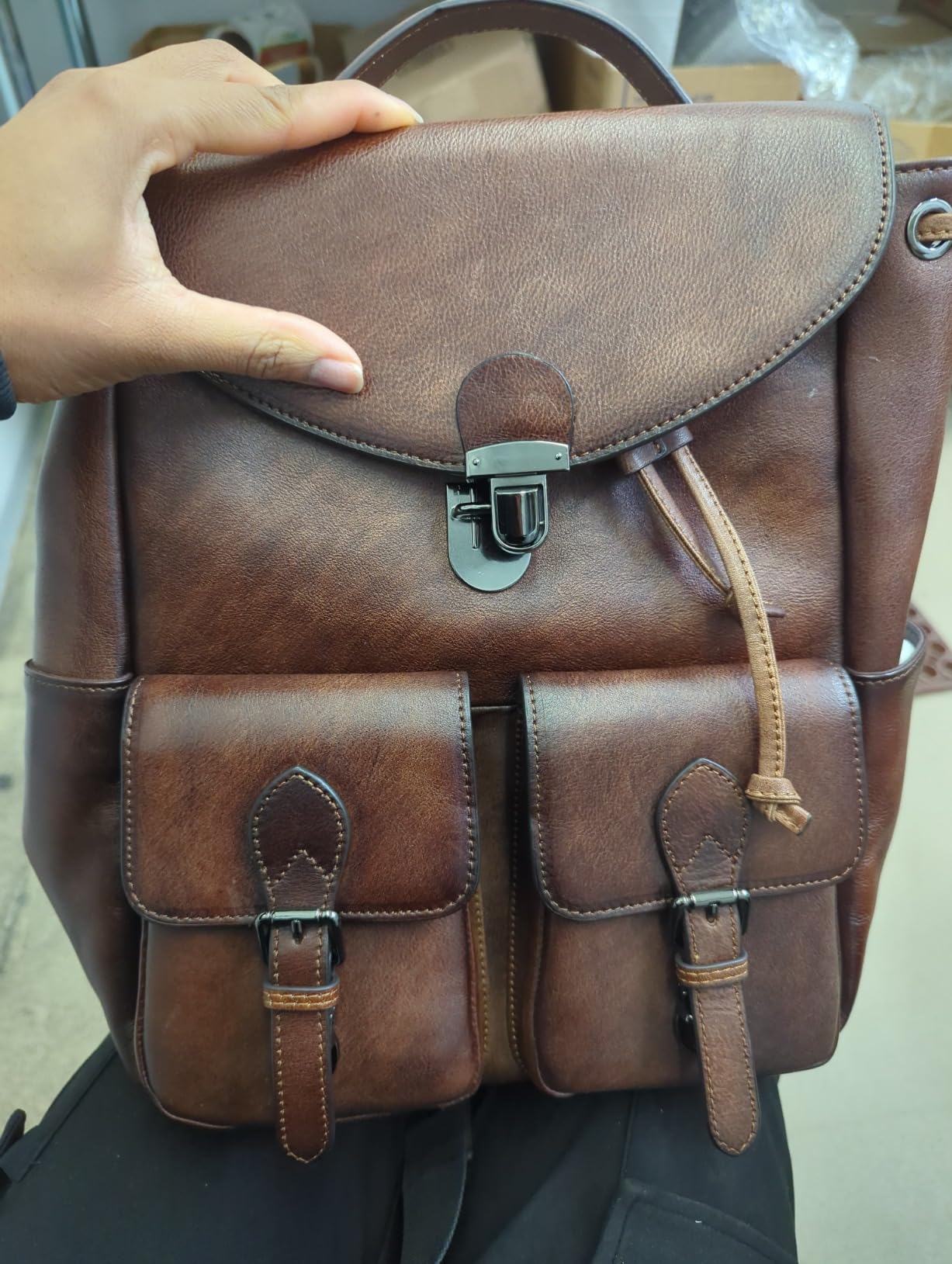 COOLCY Women Vintage Genuine Leather Backpack Purse Fashion Rucksack Practical and Stylish Retro Daypack Bag (Brown) customer photo 2