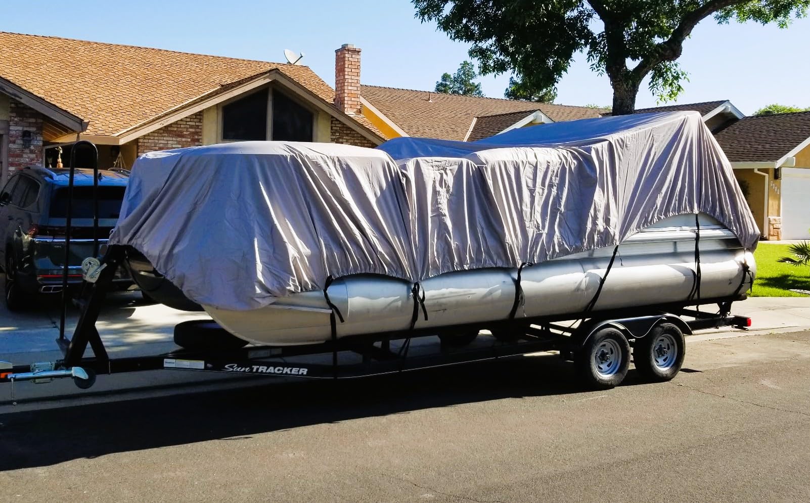 Solim 22-24FT Pontoon Boat Cover, 1200D Heavy Duty Waterproof, UV Resistant | Marine Grade Oxford Fabric, Tear Resistant, Double Stitching, Elastic Hem, Adjustable Tie-down Straps, Fits Up to 8.5 Ft Beam customer photo 1