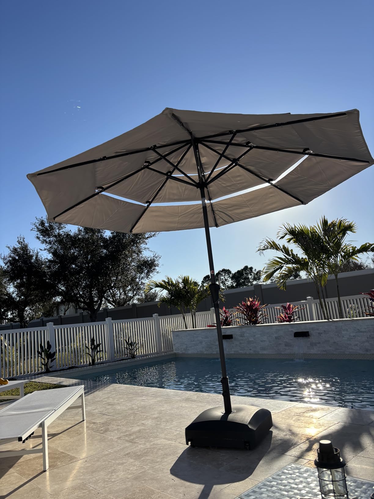 Best Choice Products 10ft 3-Tier Solar Patio Umbrella, Outdoor Market Sun Shade for Backyard, Deck, Poolside w/ 24 LED Lights, Tilt Adjustment, Easy Crank, 8 Ribs - Red customer photo 1