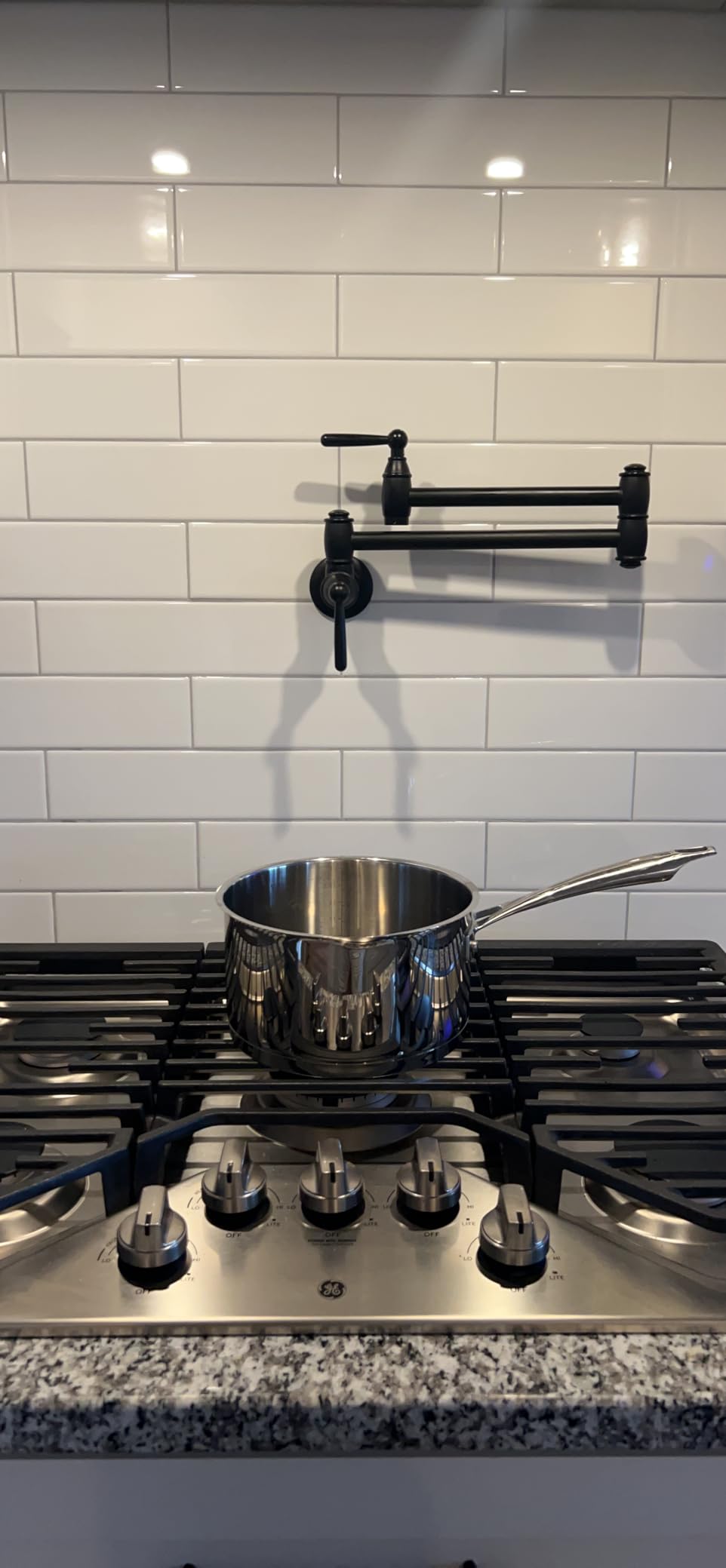 Pot Filler Faucet Brushed Nickel, ARCORA Modern Pot Filler Wall Mount 2 Handle with Double Joint Swing Arms Brass Stove Faucet customer photo 1