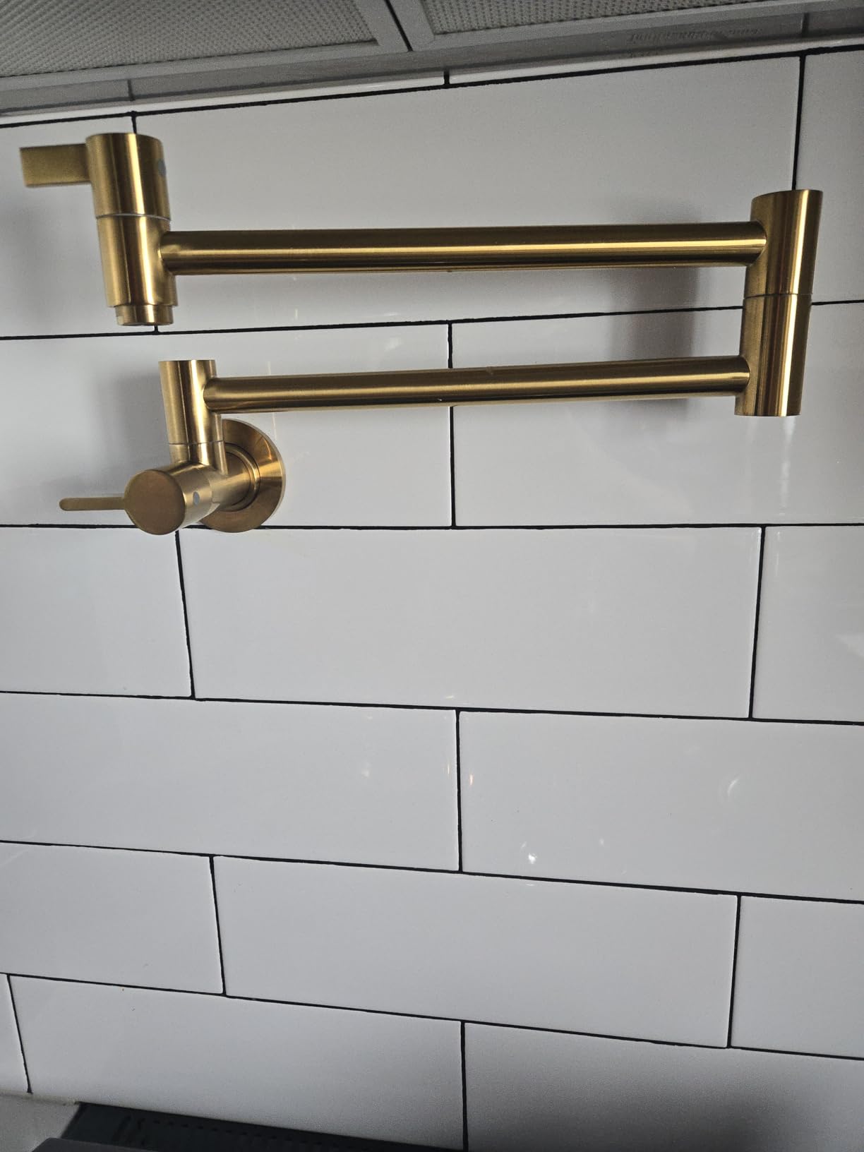 Fransiton Matte Black Pot Filler, Pot Filler Faucet Wall Mount, Brass Folding Stretchable with Double Joint Swing Arm Single Hole Two Handles Kitchen Restaurant customer photo 2