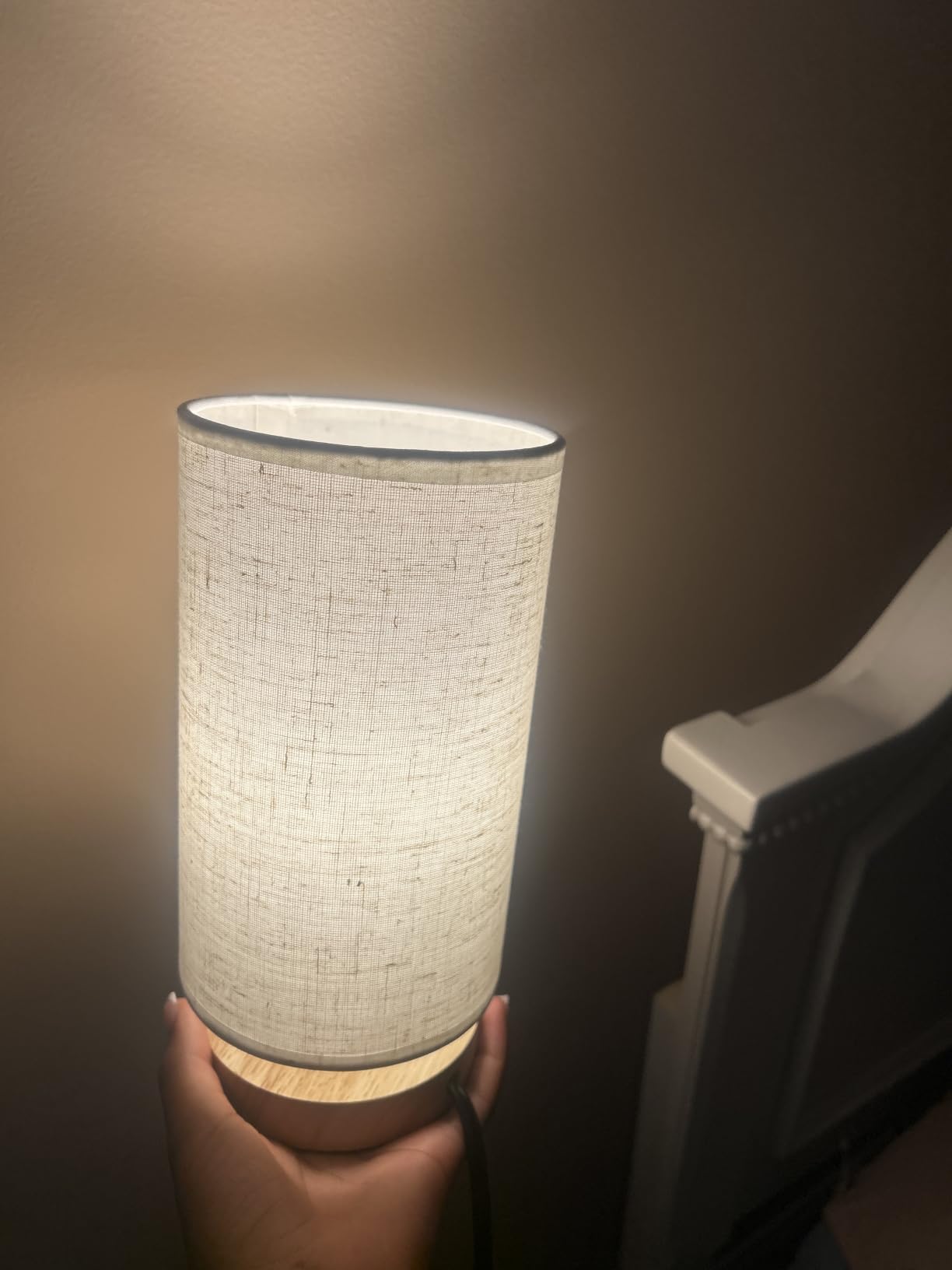 Small Bedside Night Table Lamp for Bedroom, Minimalist Nightstand Lamp with Round Fabric Linen Shade, Study Reading Desk Lamp for Kids Room, Living Room, College Dorm, Home, Office customer photo 1