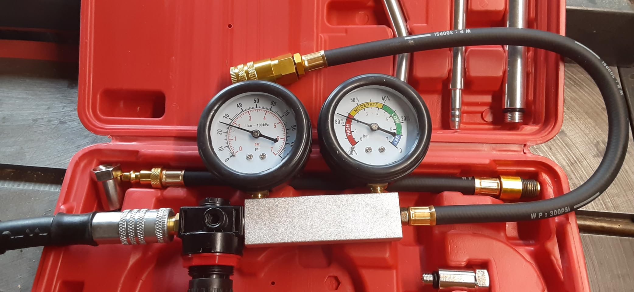 Multi-Function Cylinder Leak Down Tester Automotive Kit,Gasoline Engine Compression Tester,Dual Gauge Leakdown Detector Tool Set for Pressure Check & Leakage Rate Test on Cars,Motorcycles,Trucks... customer photo 1