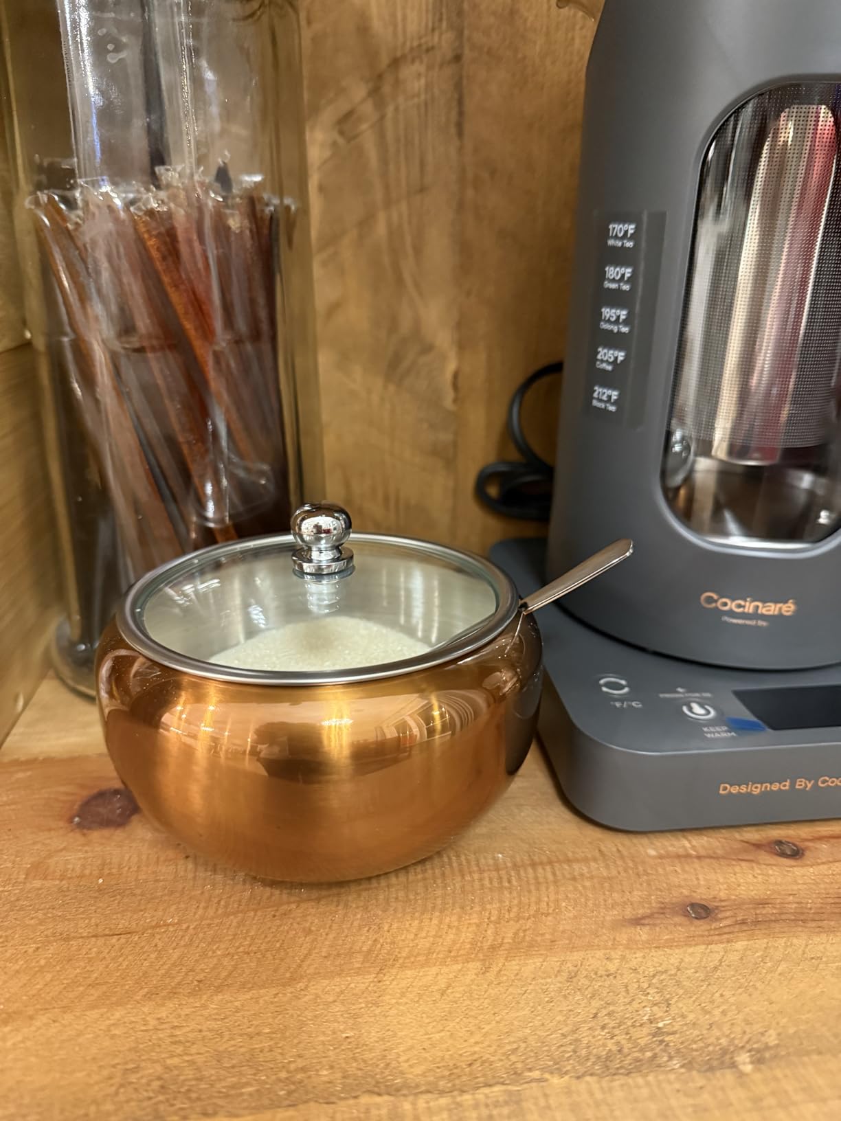 KooK Sugar Bowl, Sugar Bowl with Lid and Spoon, Sugar Container with Lid, for Salt, Coffee, Holds 2 Cups, Dishwasher Safe, Copper, 16 Oz customer photo 2