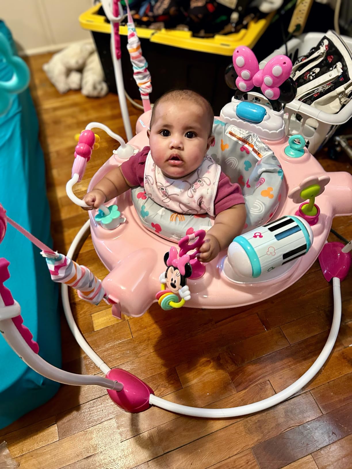 Bright Starts Disney Baby Minnie Mouse Forever Besties Baby Activity Center Jumper with 10 Toys, Lights & Sounds, 360-Degree Seat, 6-12 Months (Pink) customer photo 2